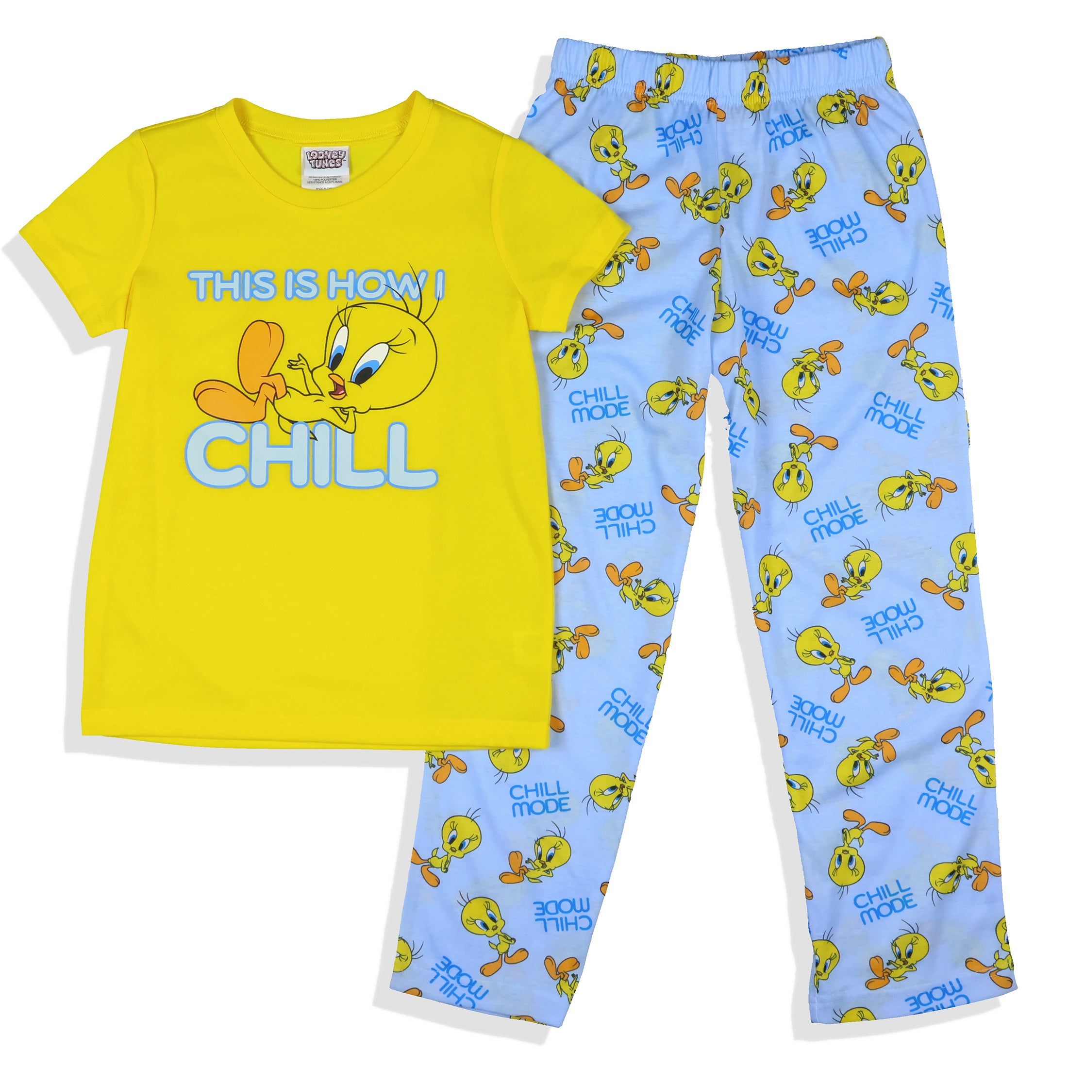 Looney Tunes Girls' This Is How I Chill Tossed Tweety Bird Pajama Set (10/12)