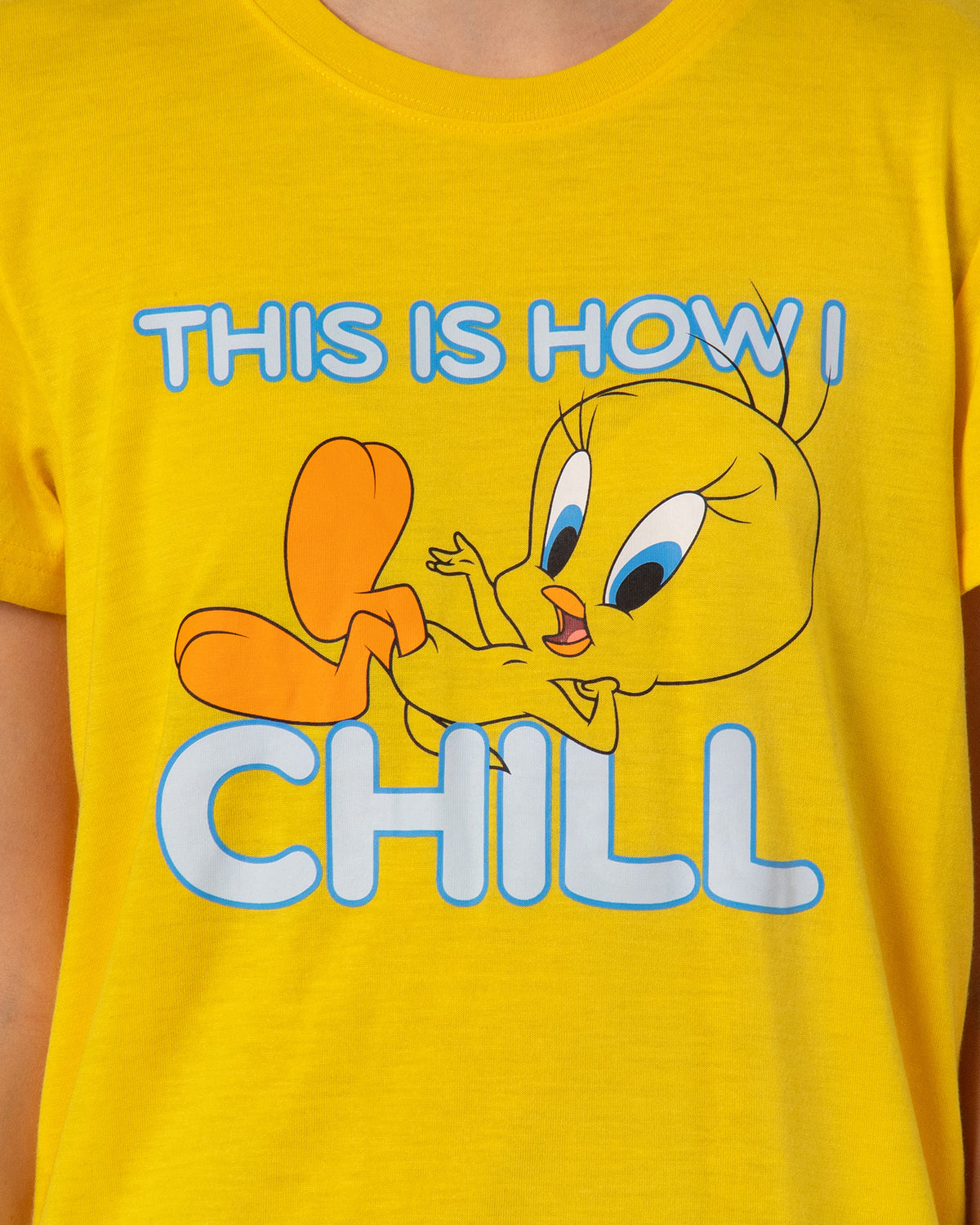 Looney Tunes Women's This Is How I Chill Tossed Tweety Bird Sleep Pajama Set