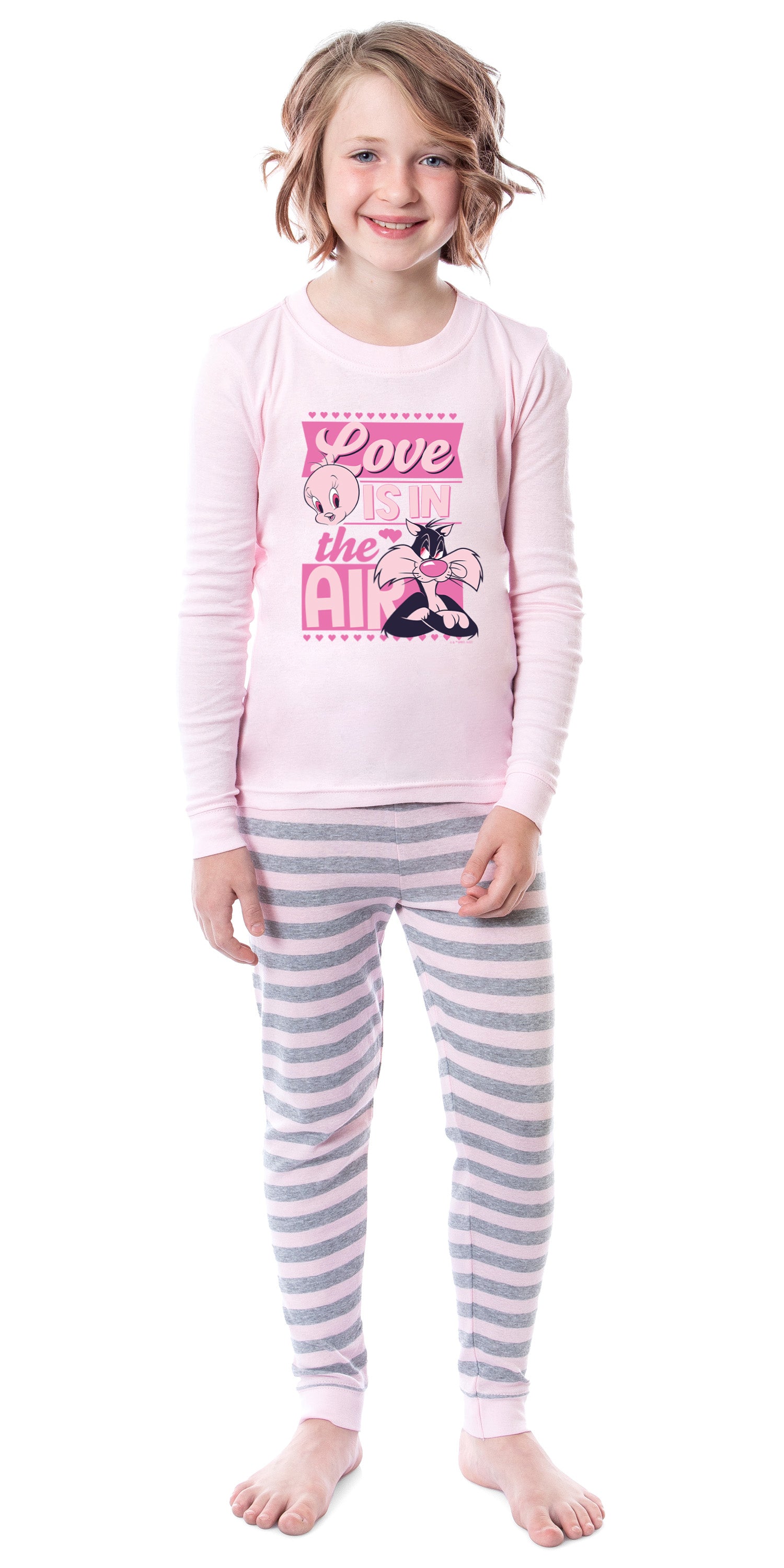Looney Tunes Girls' Tweety Bird Love Is In The Air 2 Piece Tight Fit Youth Pajama Set