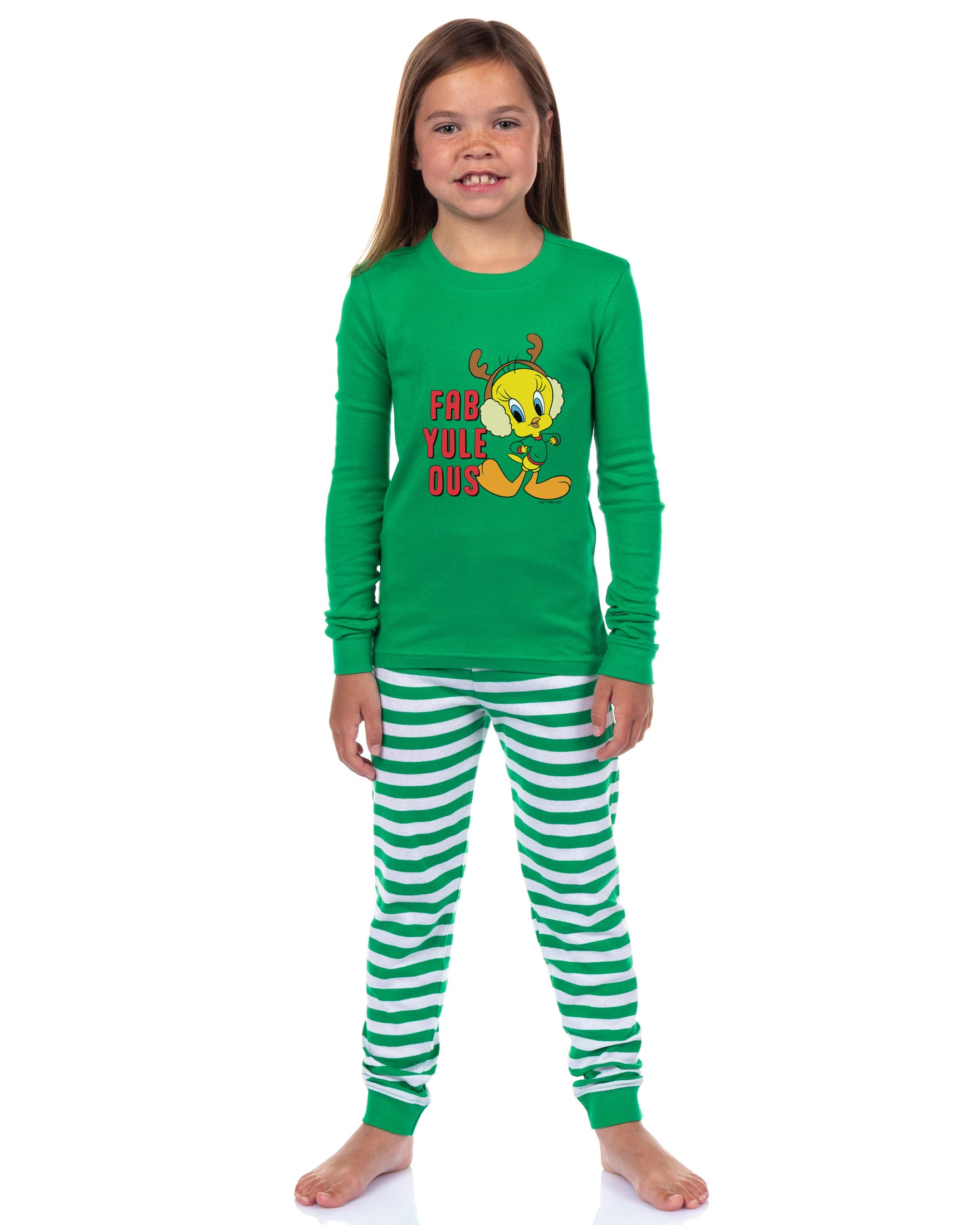 Looney Tunes Bugs Bunny, Lola Bunny, Tweety Bird, Tazmanian Devil Christmas Tight Fit Family Pajama Set