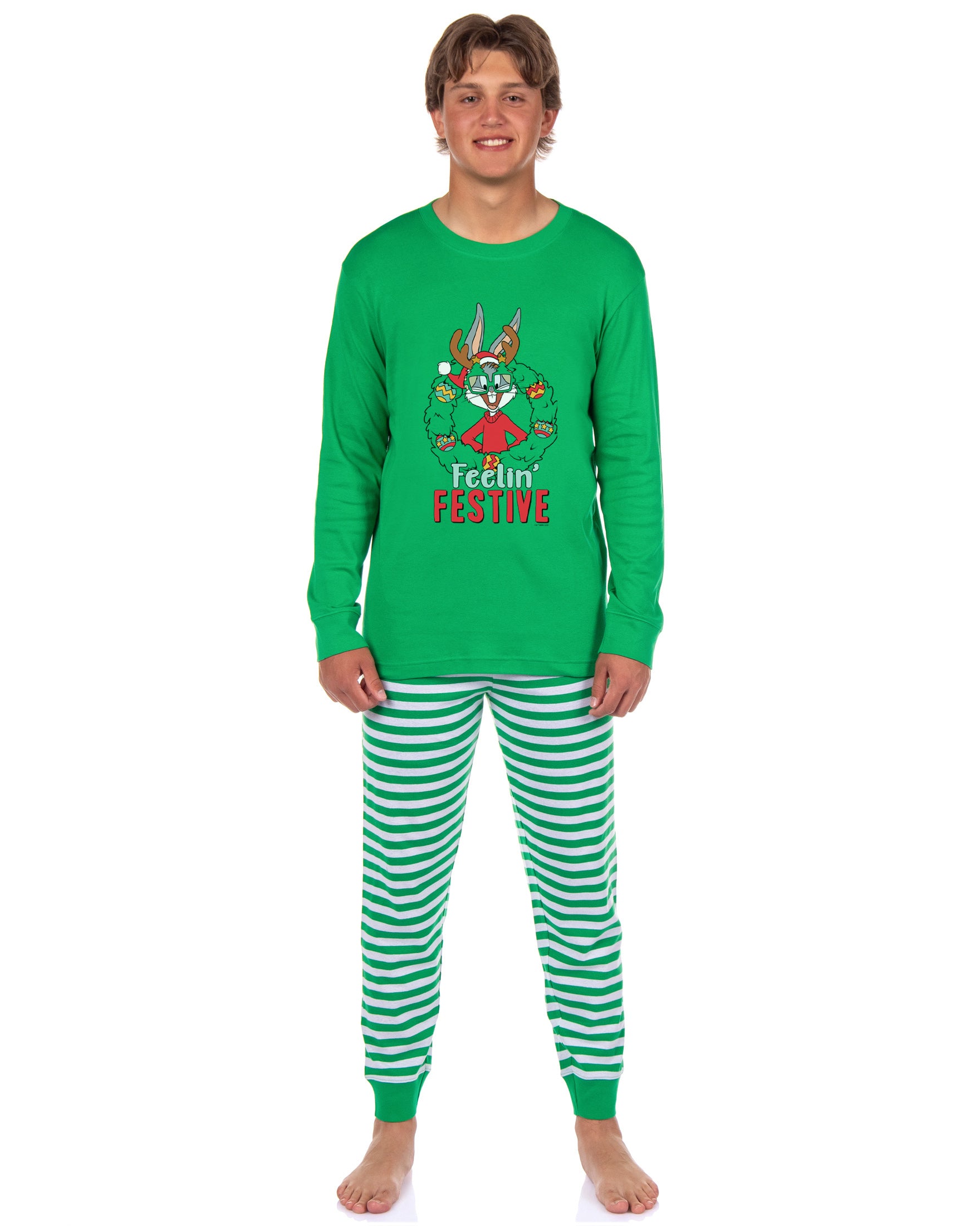 Looney Tunes Bugs Bunny, Lola Bunny, Tweety Bird, Tazmanian Devil Christmas Tight Fit Family Pajama Set