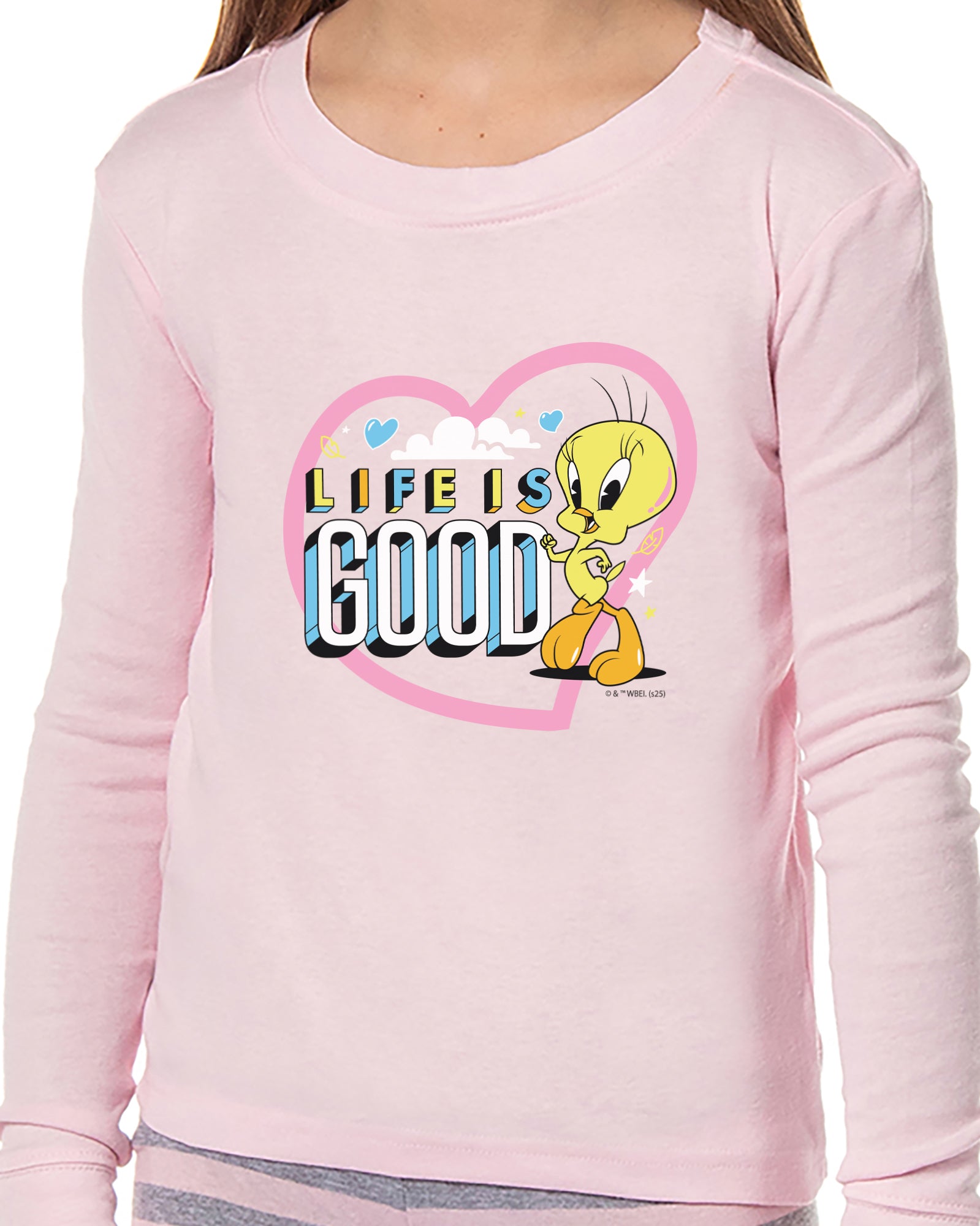 Looney Tunes Girls' Tweety Bird Life is Good Child 2 Piece Tight Fit Pajama Set
