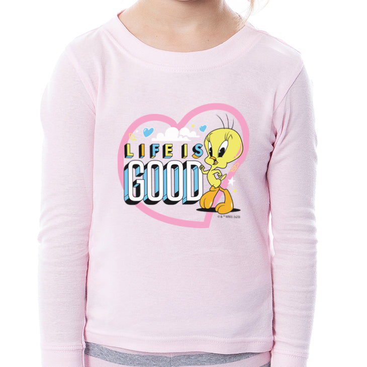 Looney Tunes Toddler Girls' Tweety Bird Life Is Good 2 Piece Long Sleeve Pajama Set