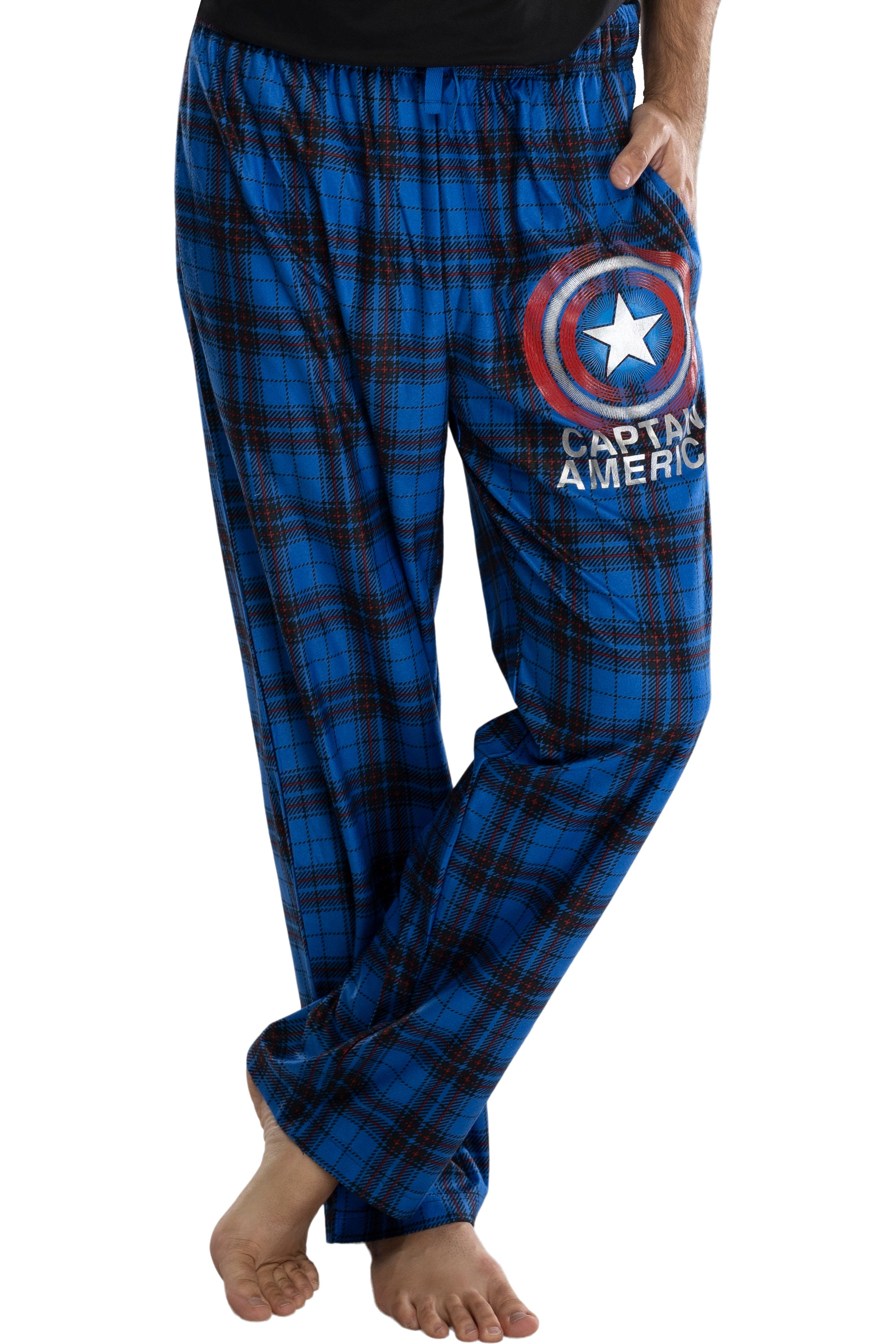 Marvel Mens' Captain America Shield Logo Plaid Pajama Lounge Pants