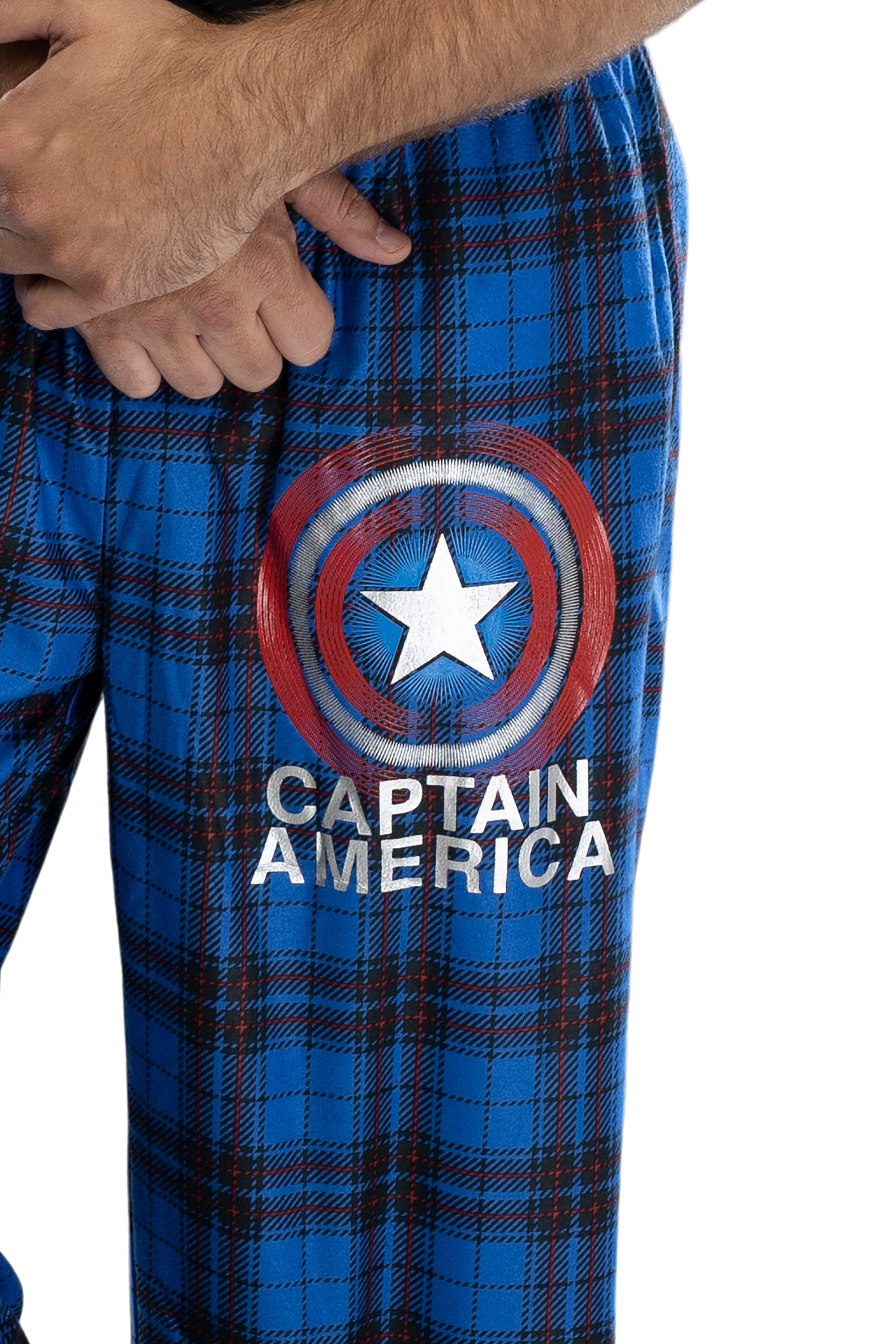 Marvel Mens' Captain America Shield Logo Plaid Pajama Lounge Pants