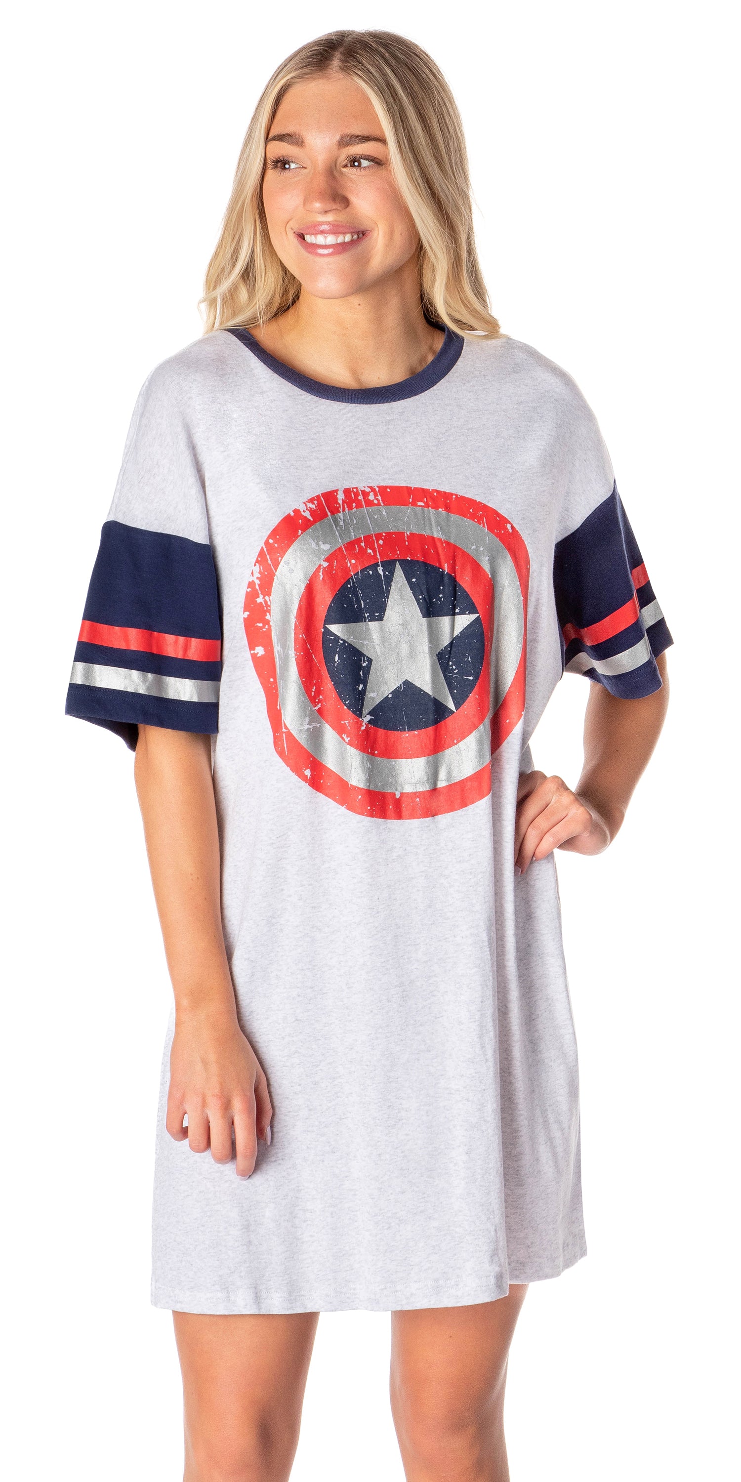 Marvel Comics Womens' Captain America Symbol Nightgown Pajama Shirt Dress