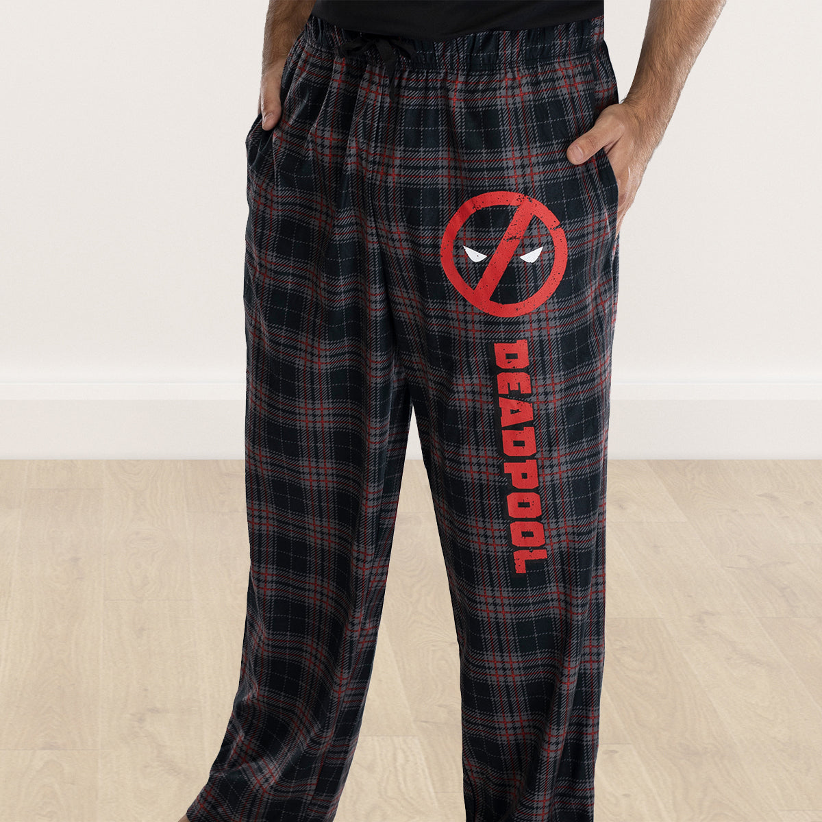 Marvel Mens' Deadpool Logo Plaid Lounge Pajama Pants
