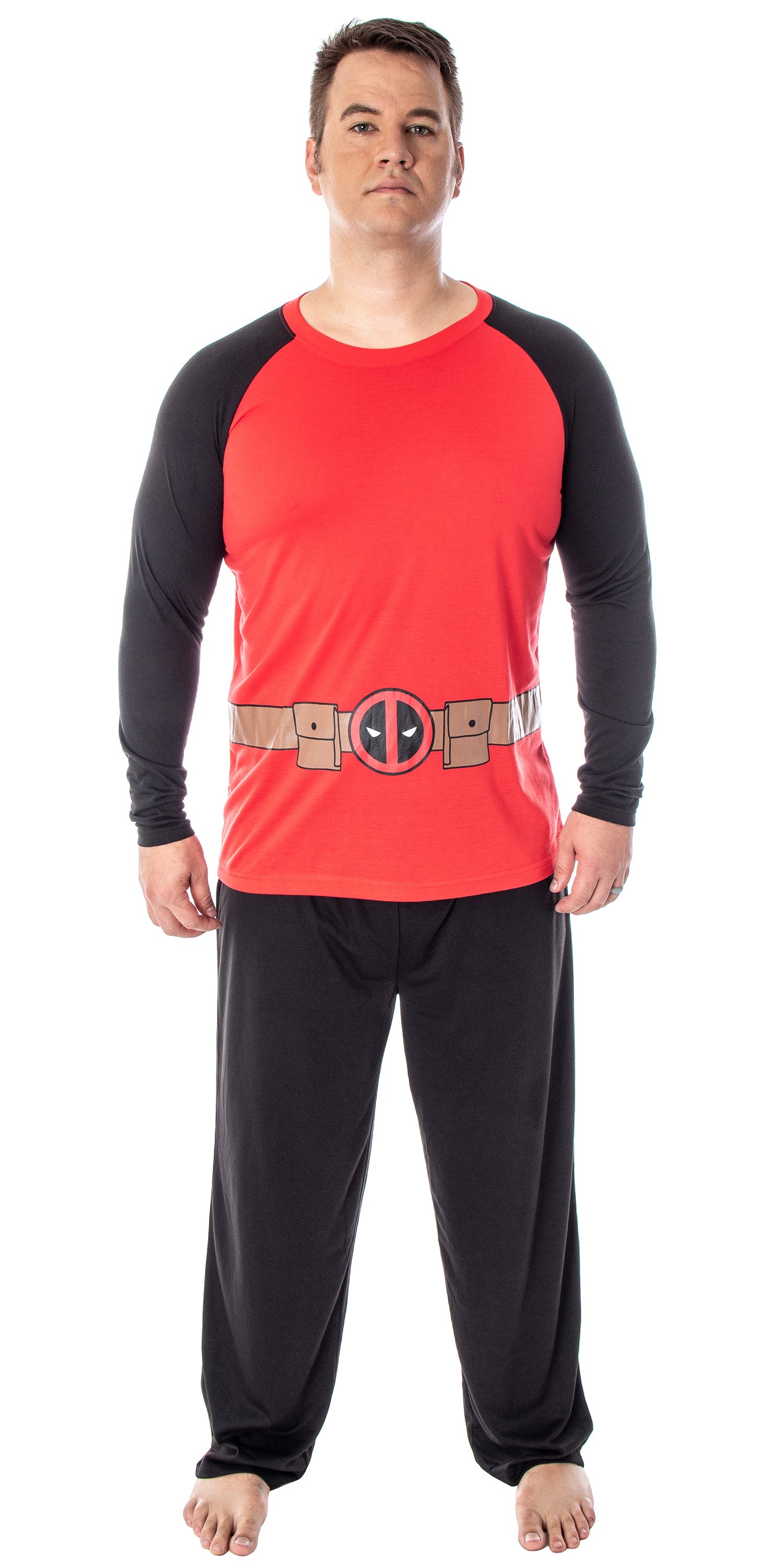 Marvel Men's Deadpool Superhero Costume Raglan Top And Pants Pajama Set