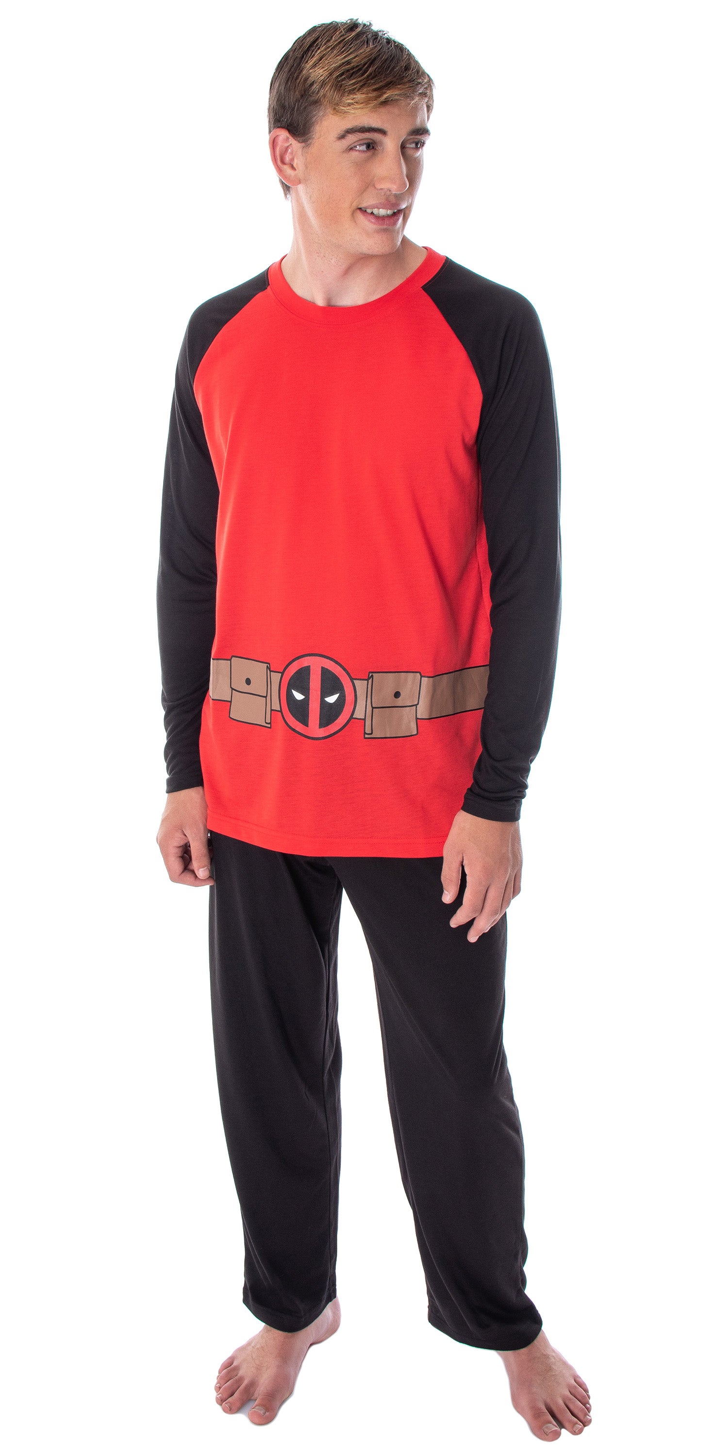 Marvel Men's Deadpool Superhero Costume Raglan Top And Pants Pajama Set