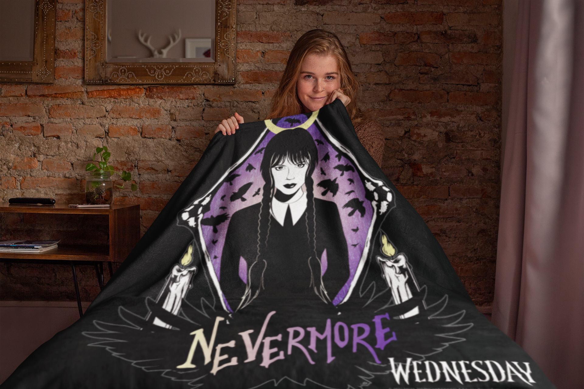 MGM Wednesday Nevermore Super Soft And Cuddly Plush Fleece Throw Blanket