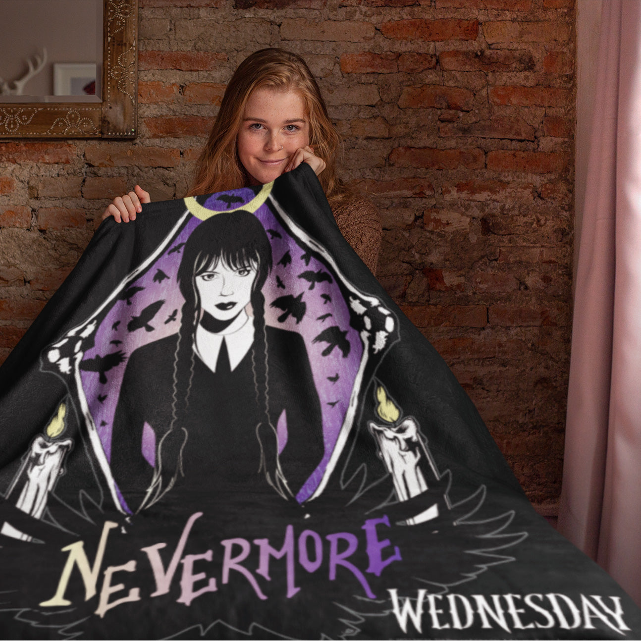 MGM Wednesday Nevermore Super Soft And Cuddly Plush Fleece Throw Blanket