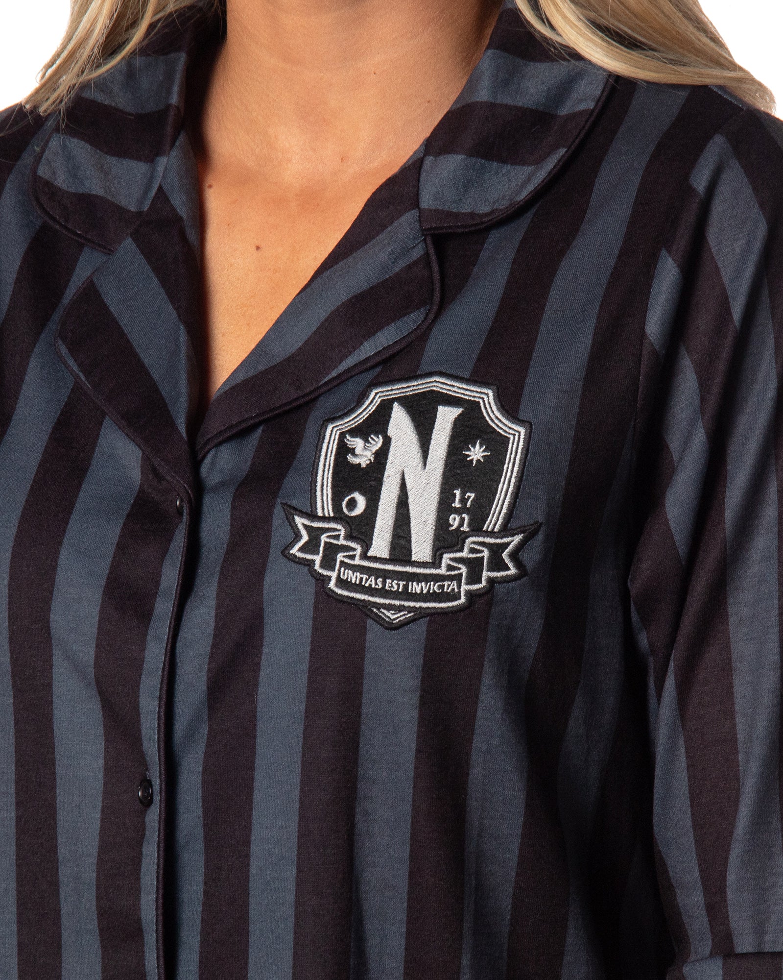 Wednesday Addams Family Women's Collared Pajama Nightgown Sleep Shirt