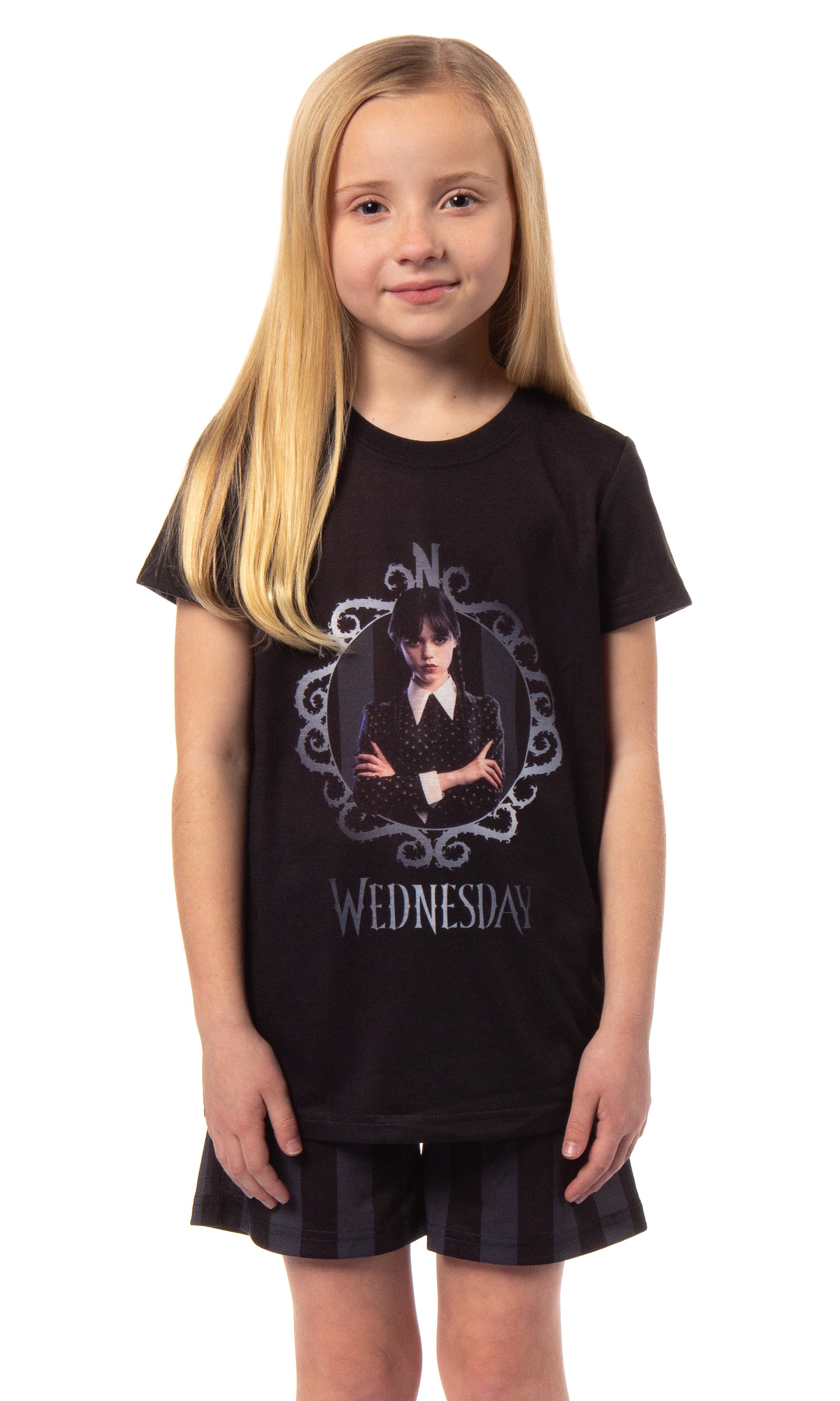 Wednesday Addams Girls' Striped Sleep Pajama Set Shorts and Shirt