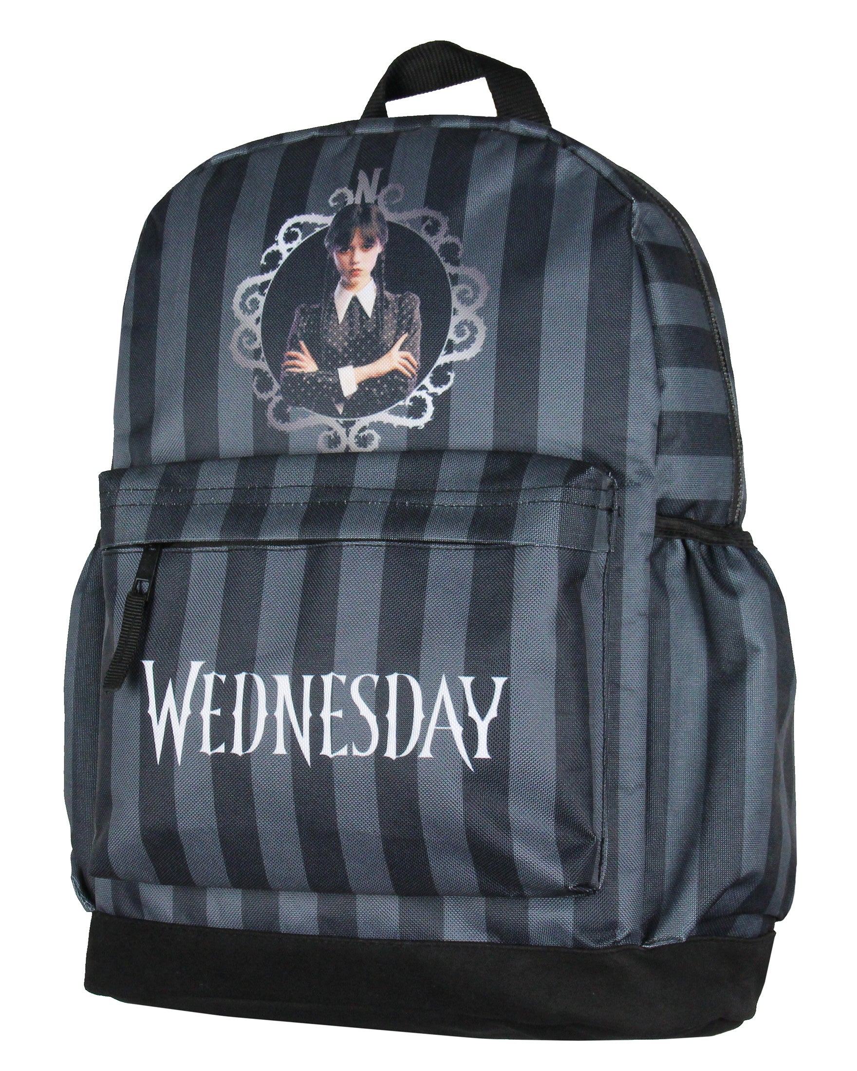 Wednesday Addams TV Show Portrait Striped School Backpack For Daily Use 16"