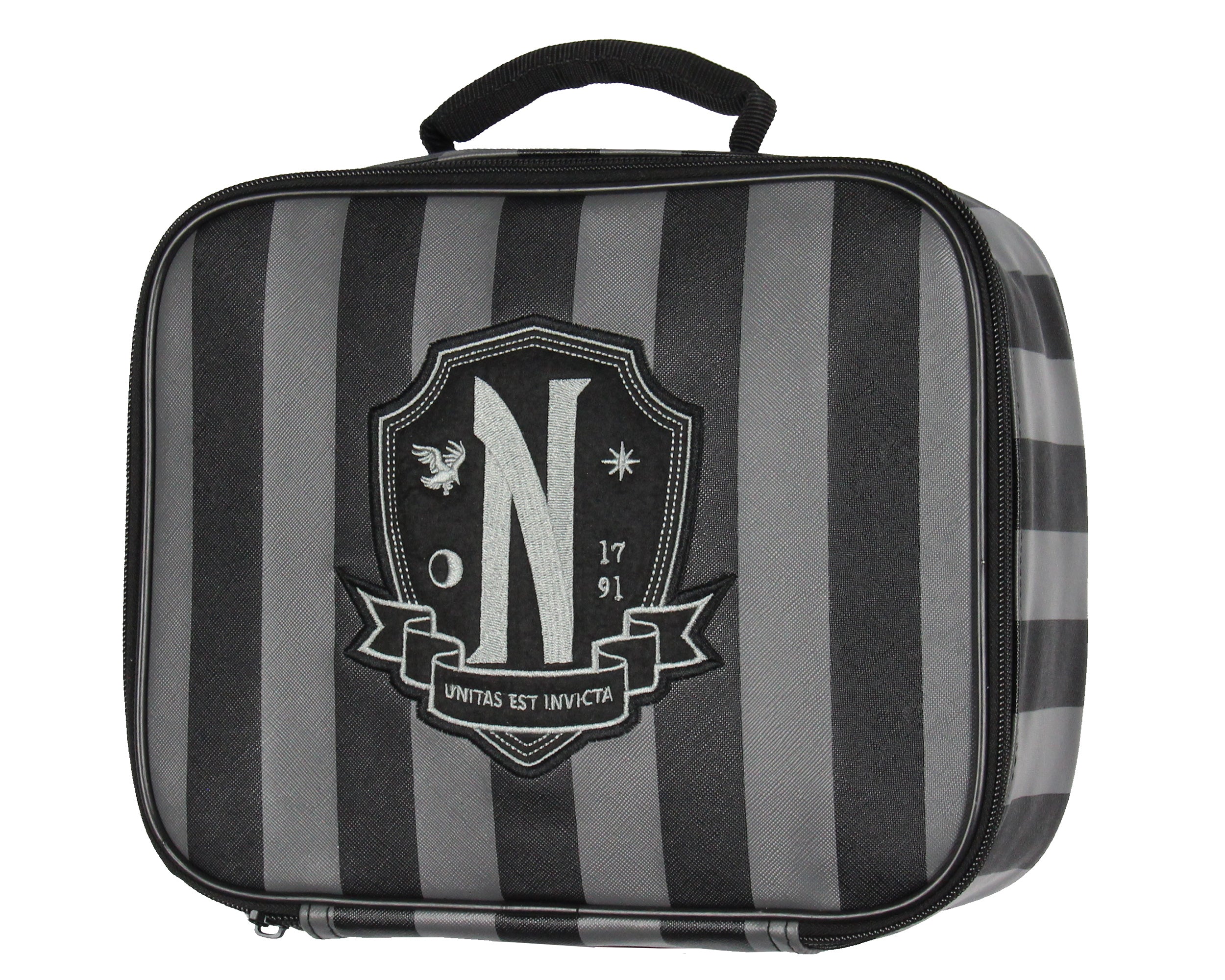 Wednesday Addams TV Show Striped Nevermore Academy Insulated Lunch Box Bag Tote
