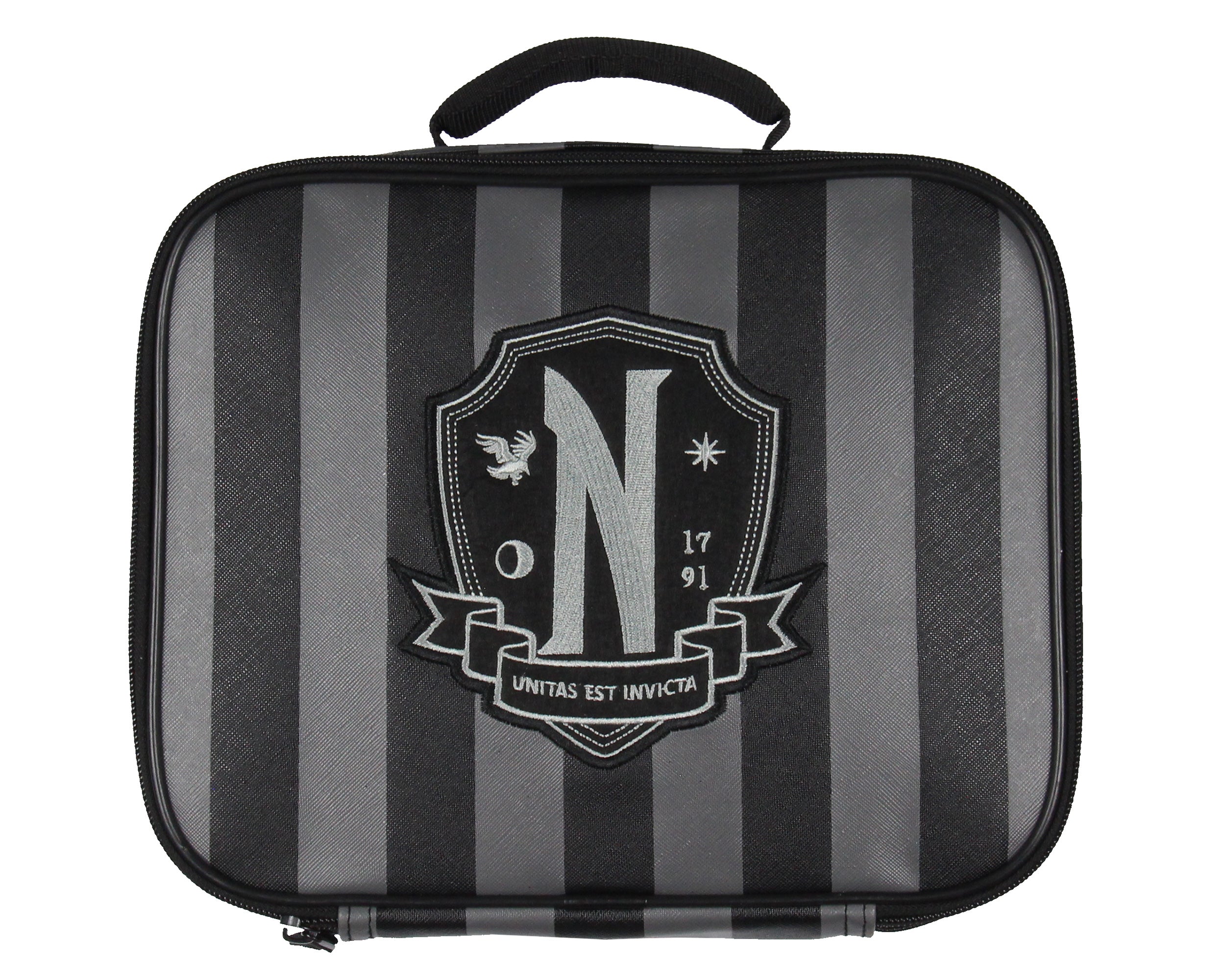 Wednesday Addams TV Show Striped Nevermore Academy Insulated Lunch Box Bag Tote