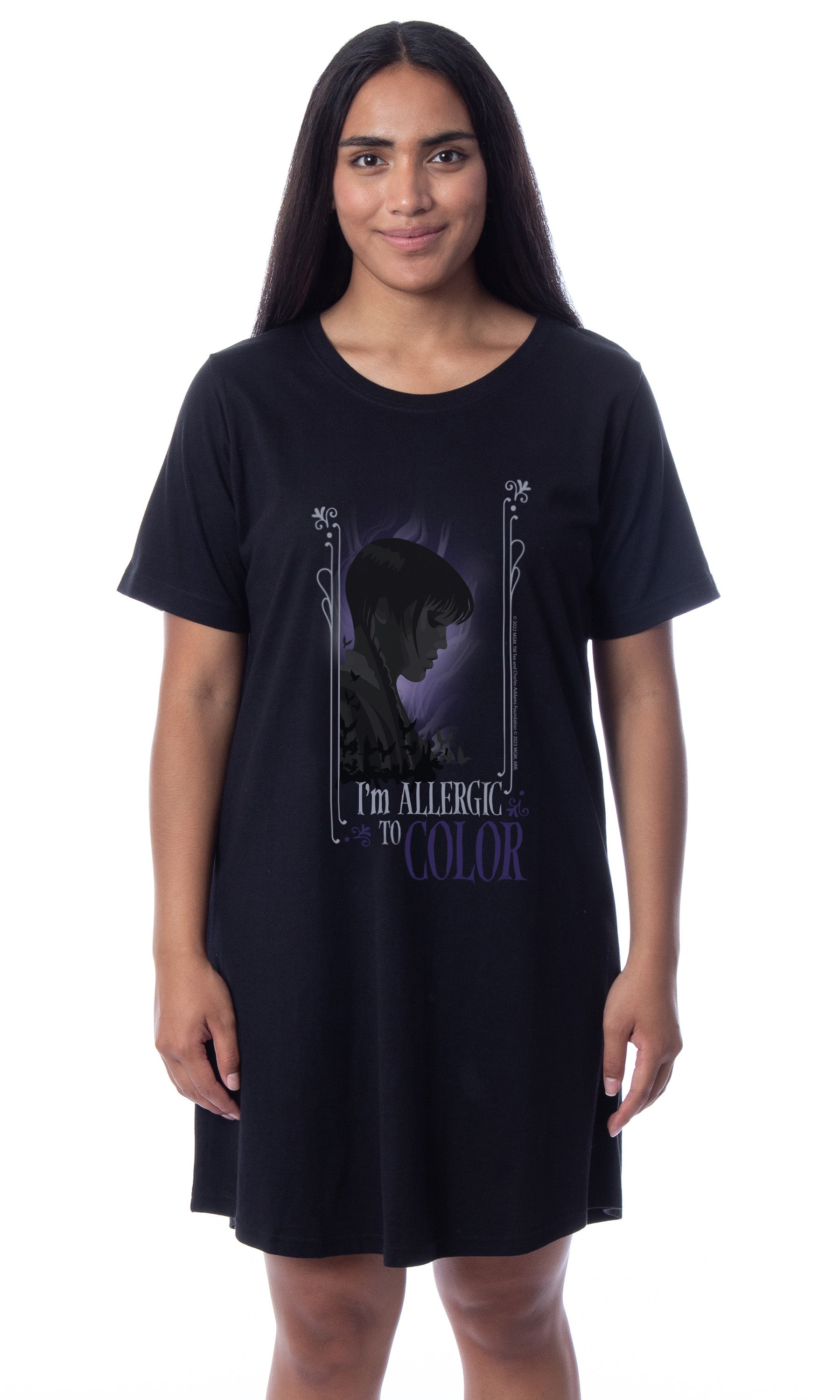 Wednesday Womens' Addams I'm Allergic To Color Nightgown Sleep Pajama Shirt