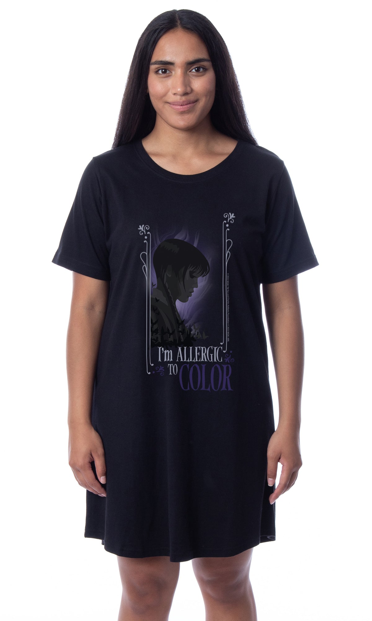 Wednesday Womens' Addams I'm Allergic To Color Nightgown Sleep Pajama Shirt