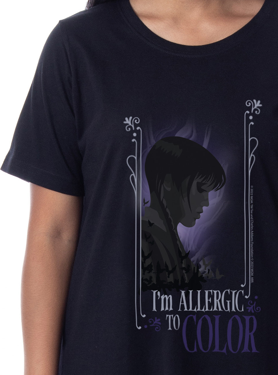 Wednesday Womens' Addams I'm Allergic To Color Nightgown Sleep Pajama Shirt