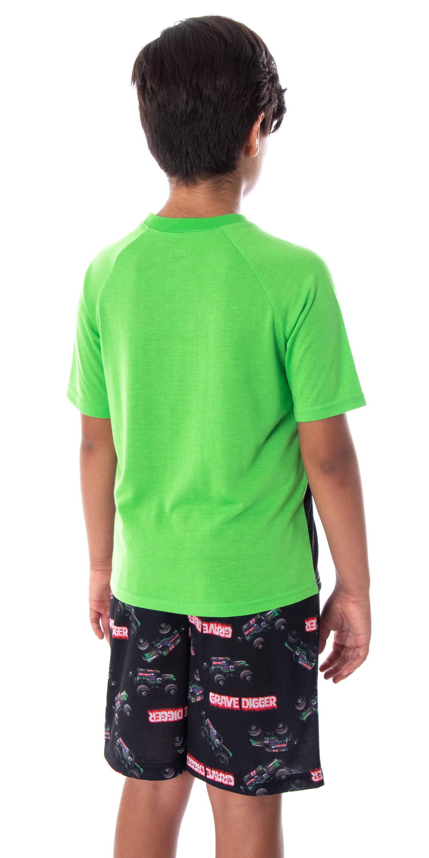 Monster Jam Boys' Grave Digger Monster Truck Shirt And Shorts 2 Piece Pajama Set (2XL, 18/20)