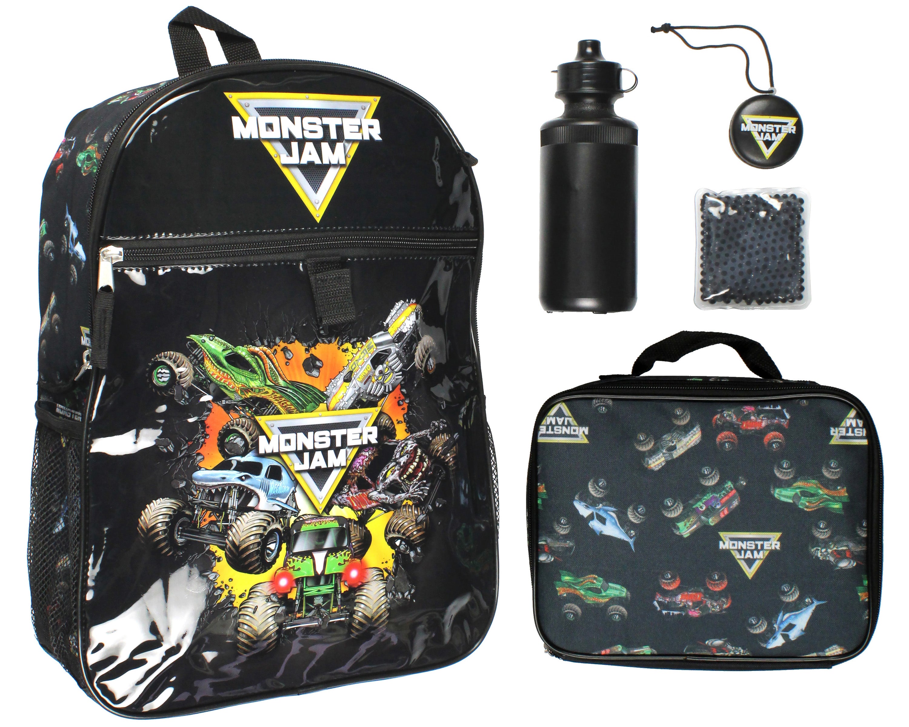 Monster Jam Monster Trucks Backpack Lunch Bag Water Bottle 5 PC Mega Set