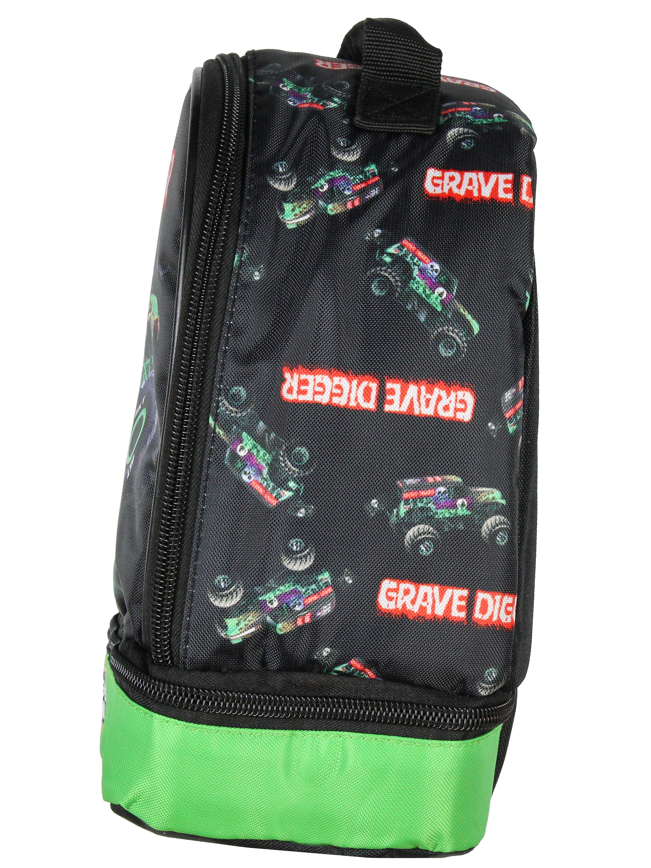 Monster Jam Grave Digger Monster Truck Lunch Bag Dual-Compartment Cooler Bag Insulated Lunch Box for School, Work and Travel