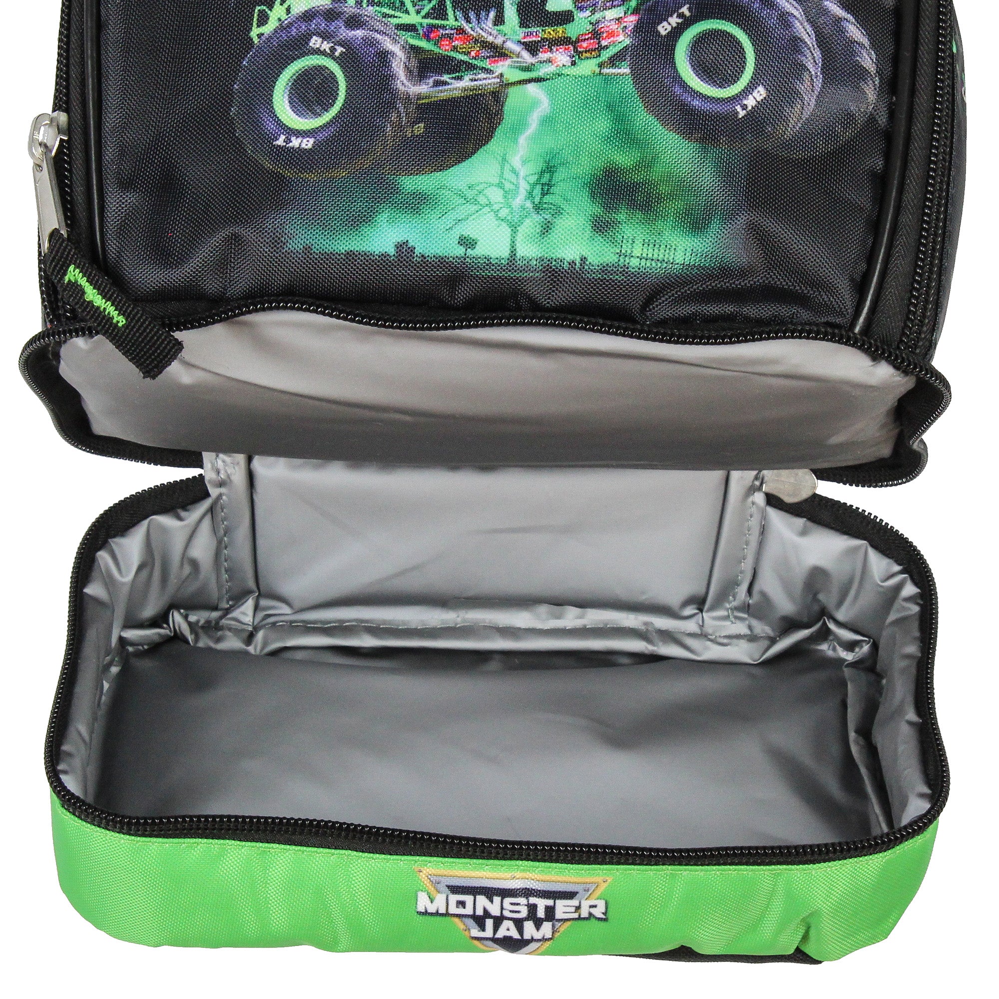 Monster Jam Grave Digger Monster Truck Lunch Bag Dual-Compartment Cooler Bag Insulated Lunch Box for School, Work and Travel