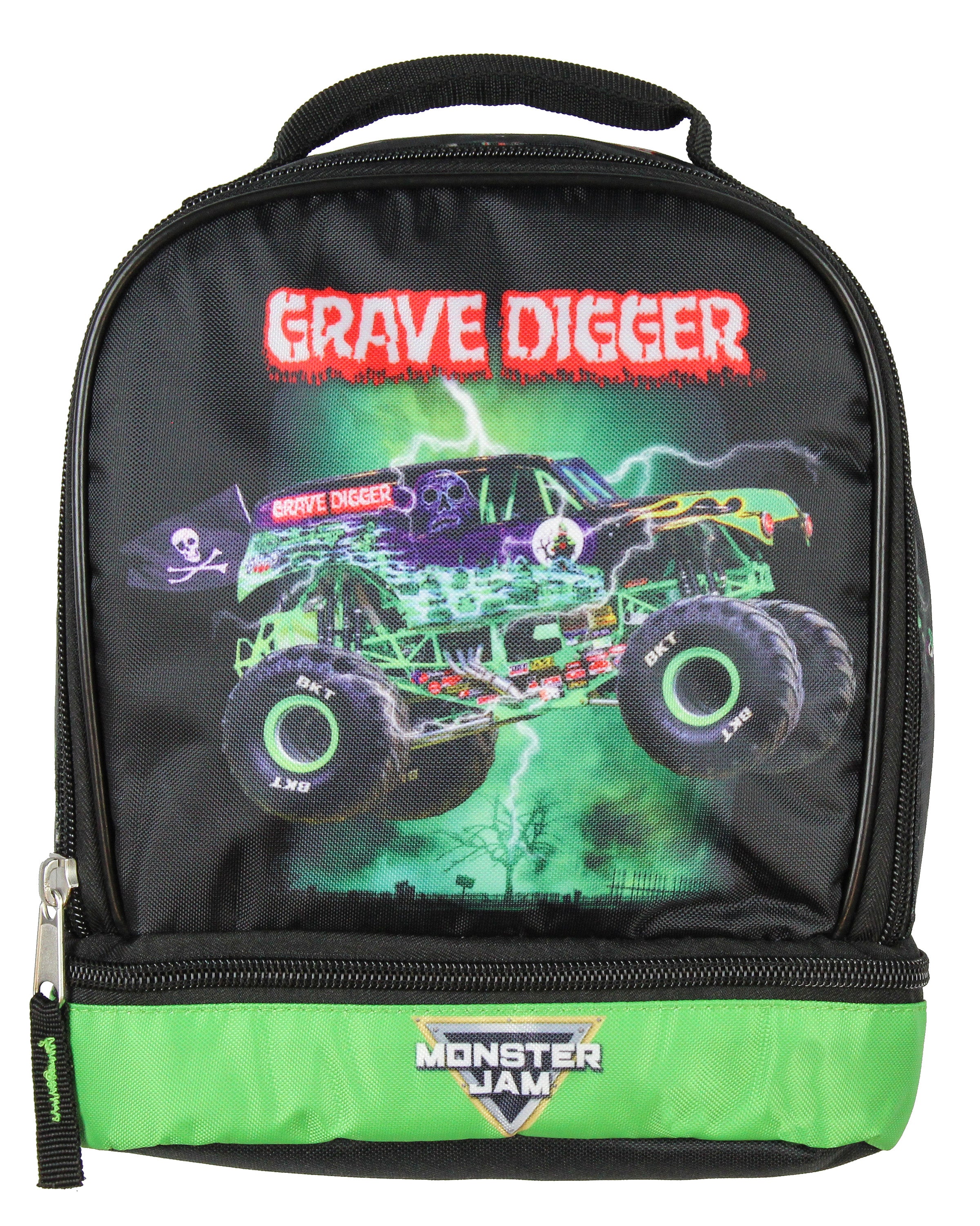 Monster Jam Grave Digger Monster Truck Lunch Bag Dual-Compartment Cooler Bag Insulated Lunch Box for School, Work and Travel