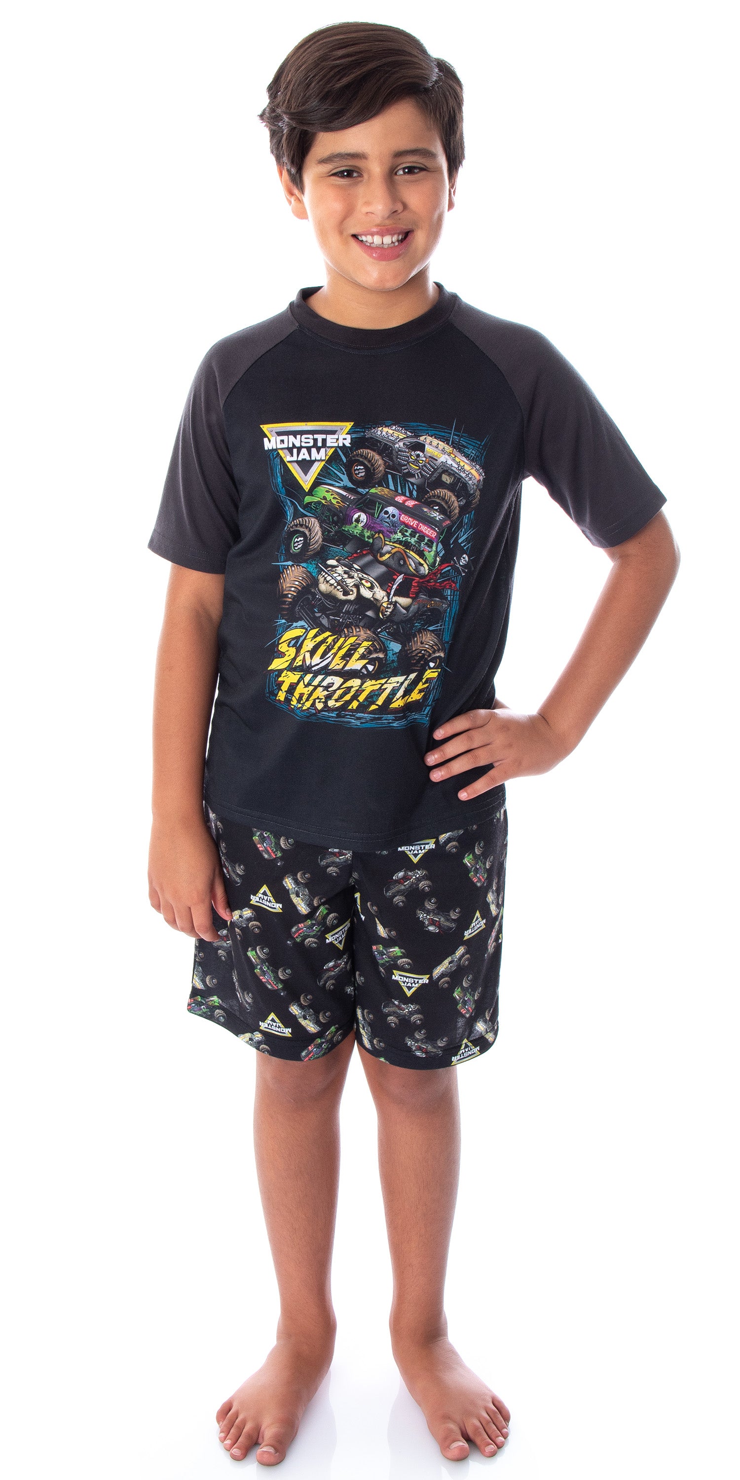 Monster Jam Boys' Skull Throttle Monster Truck Shirt And Shorts Pajama Set