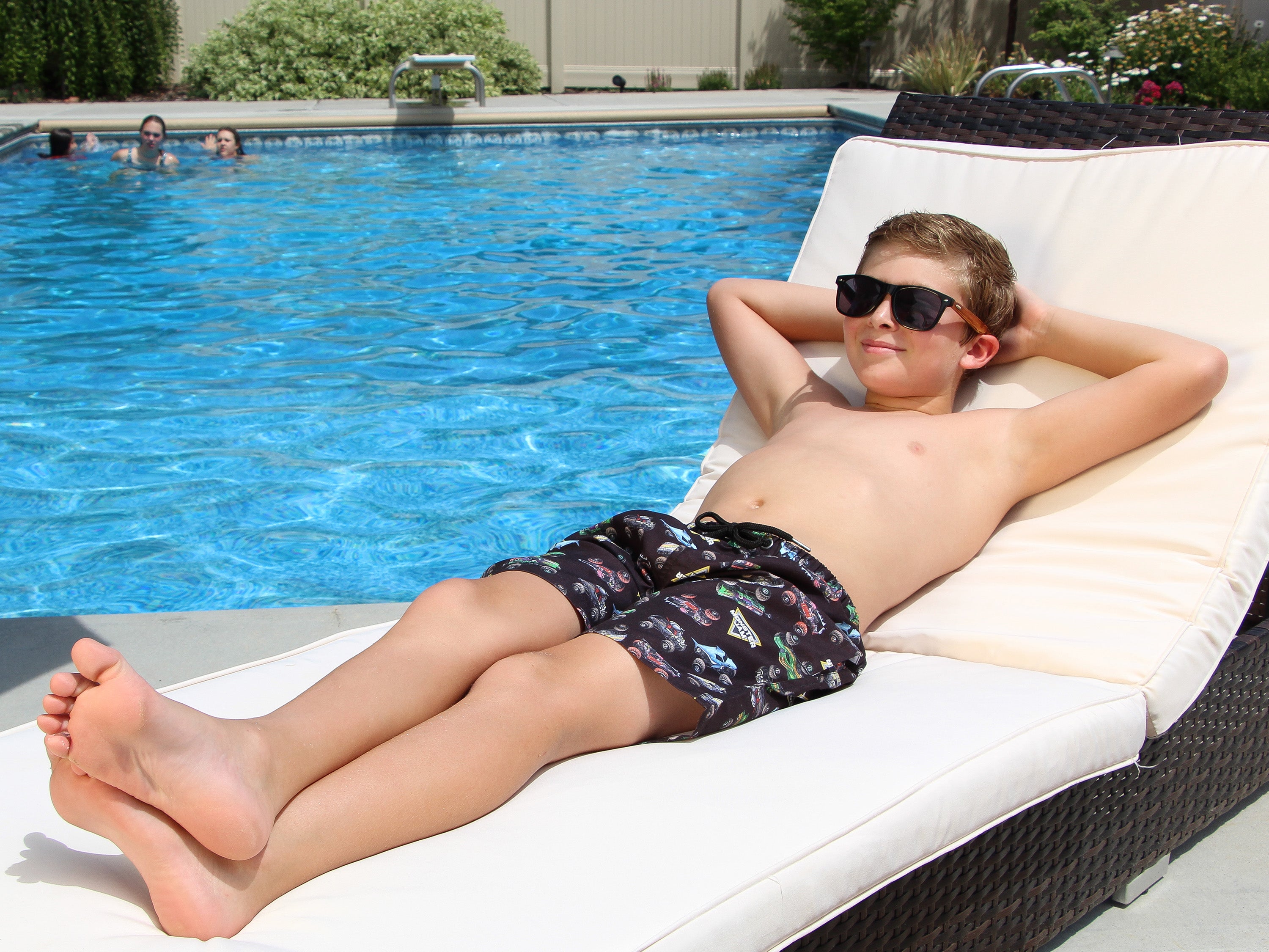 Monster Jam Boys' Dragon Zombie Grave Digger Megalodon Allover Swim Trunks