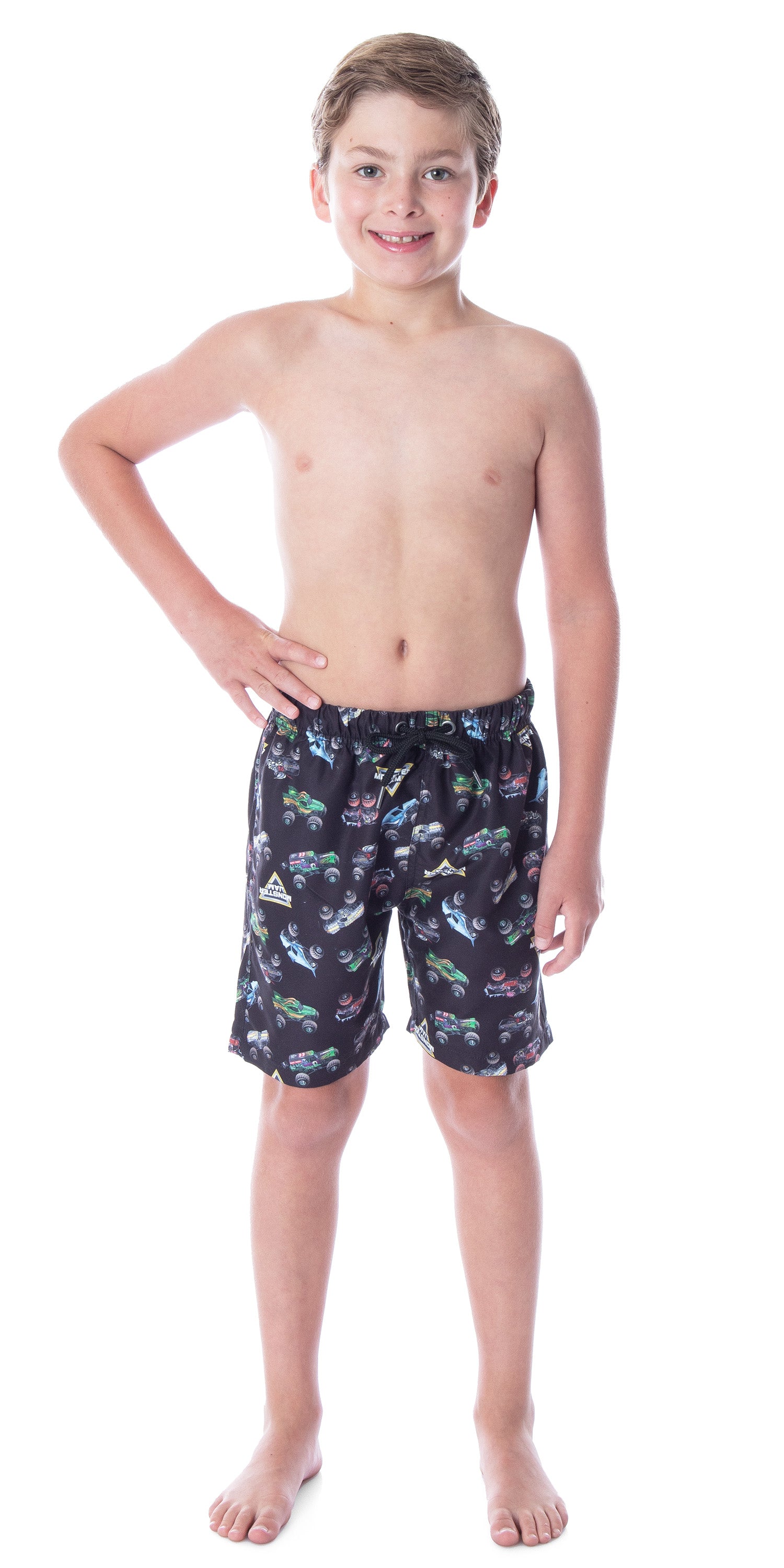 Monster Jam Boys' Dragon Zombie Grave Digger Megalodon Allover Swim Trunks