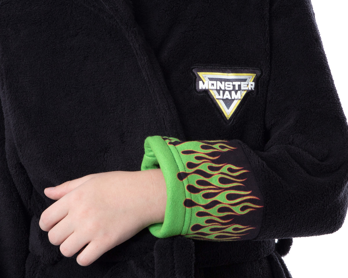 Monster Jam Toy Trucks Boys' Grave Digger Fleece Plush Hooded Bathrobe