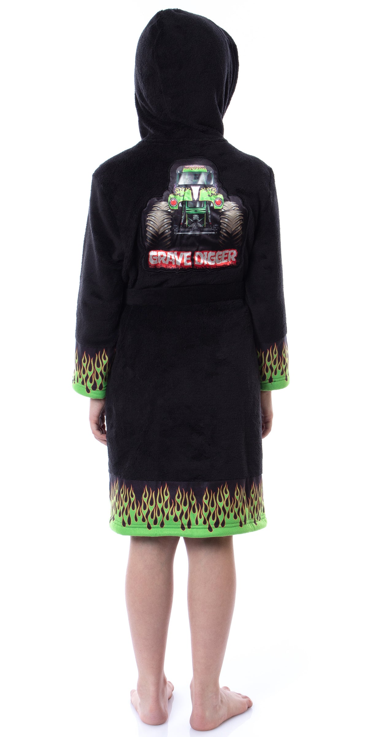 Monster Jam Toy Trucks Boys' Grave Digger Fleece Plush Hooded Bathrobe