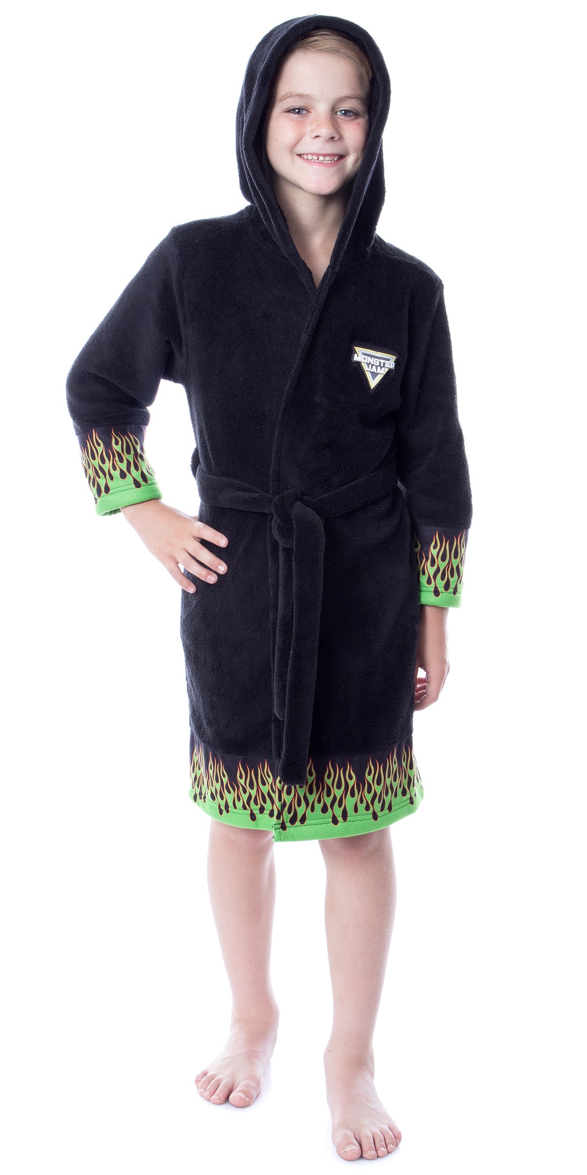 Monster Jam Toy Trucks Boys' Grave Digger Fleece Plush Hooded Bathrobe