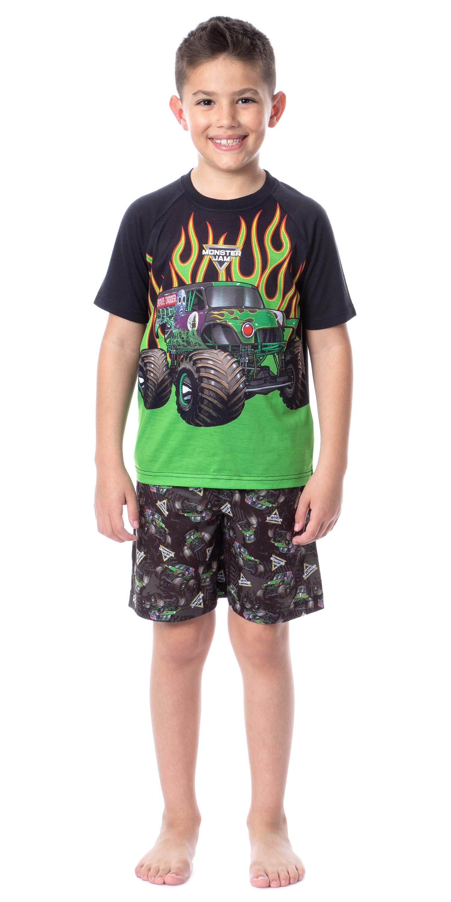 Monster Jam Boys' Grave Digger Truck Sleep Pajama Set Shorts Crewneck