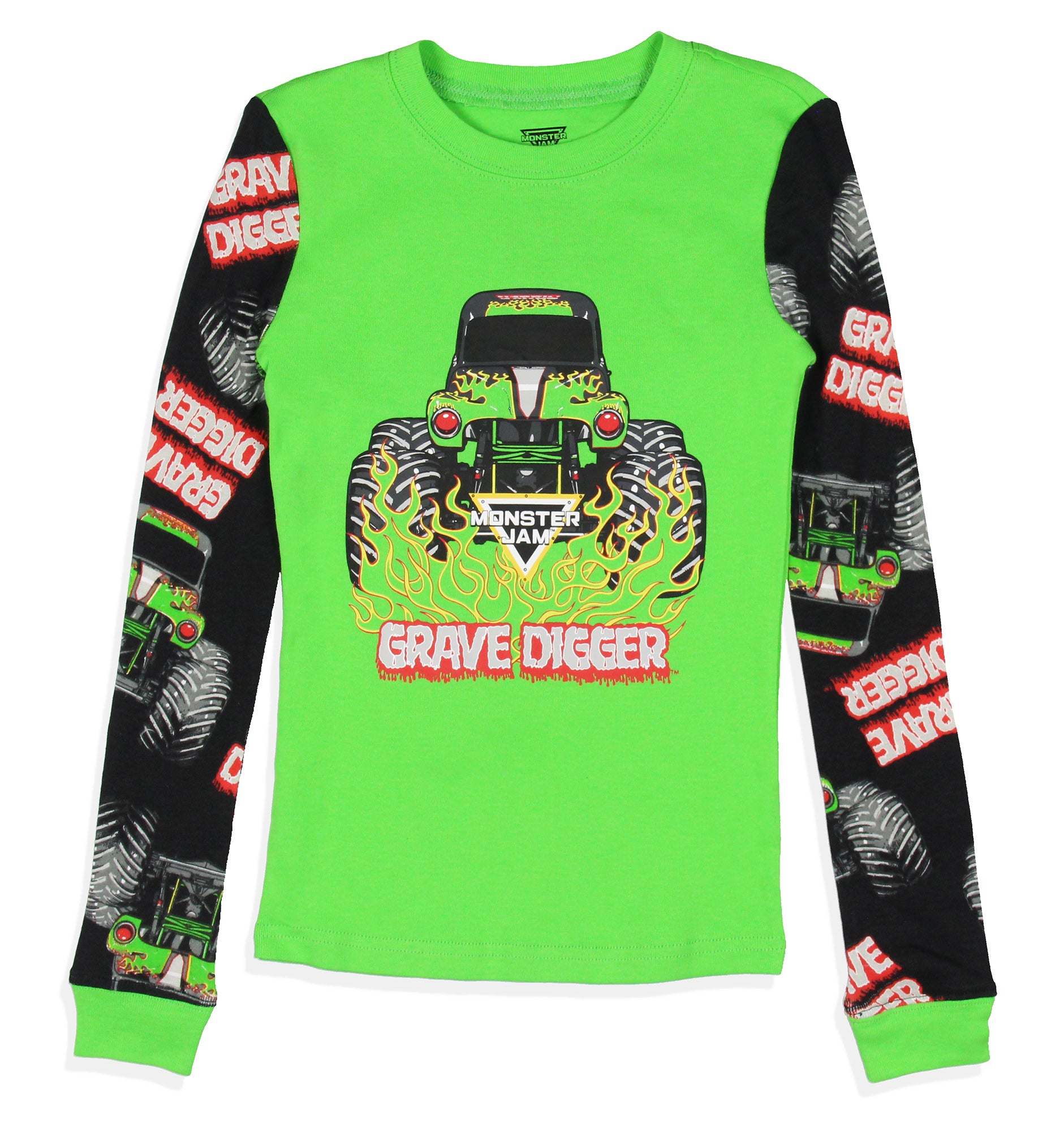 Monster Jam Boys' Truck Long Sleeve Grave Digger Tight Fit Sleep Pajama Set