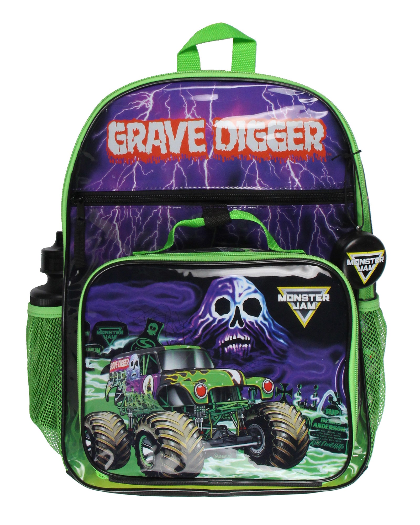Monster Jam Grave Digger Truck 5 PC Backpack Lunch box Icepack Water Bottle 16"