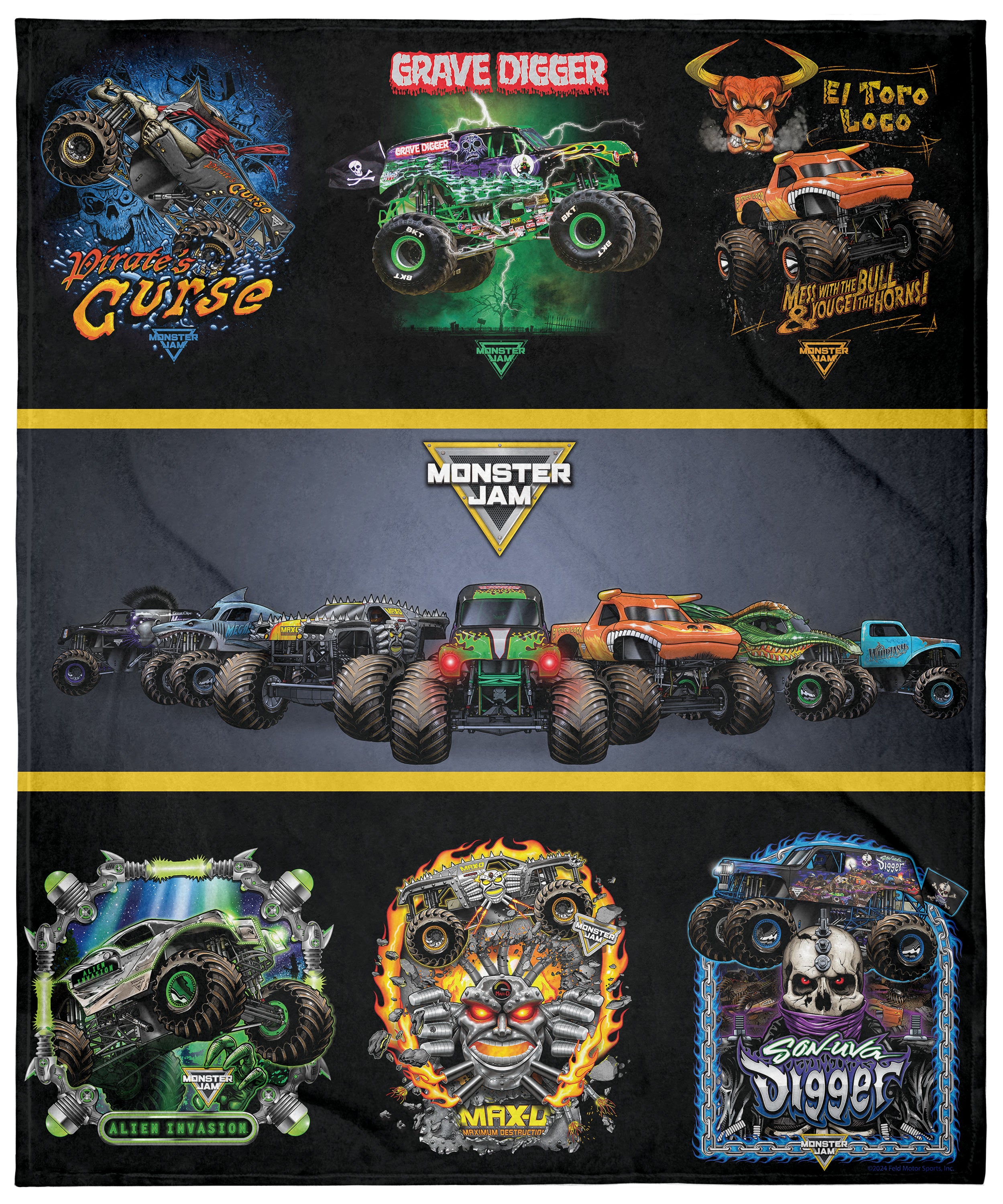 Monster Jam Grave Digger And Company Monster Truck Soft Fleece Plush Throw Blanket