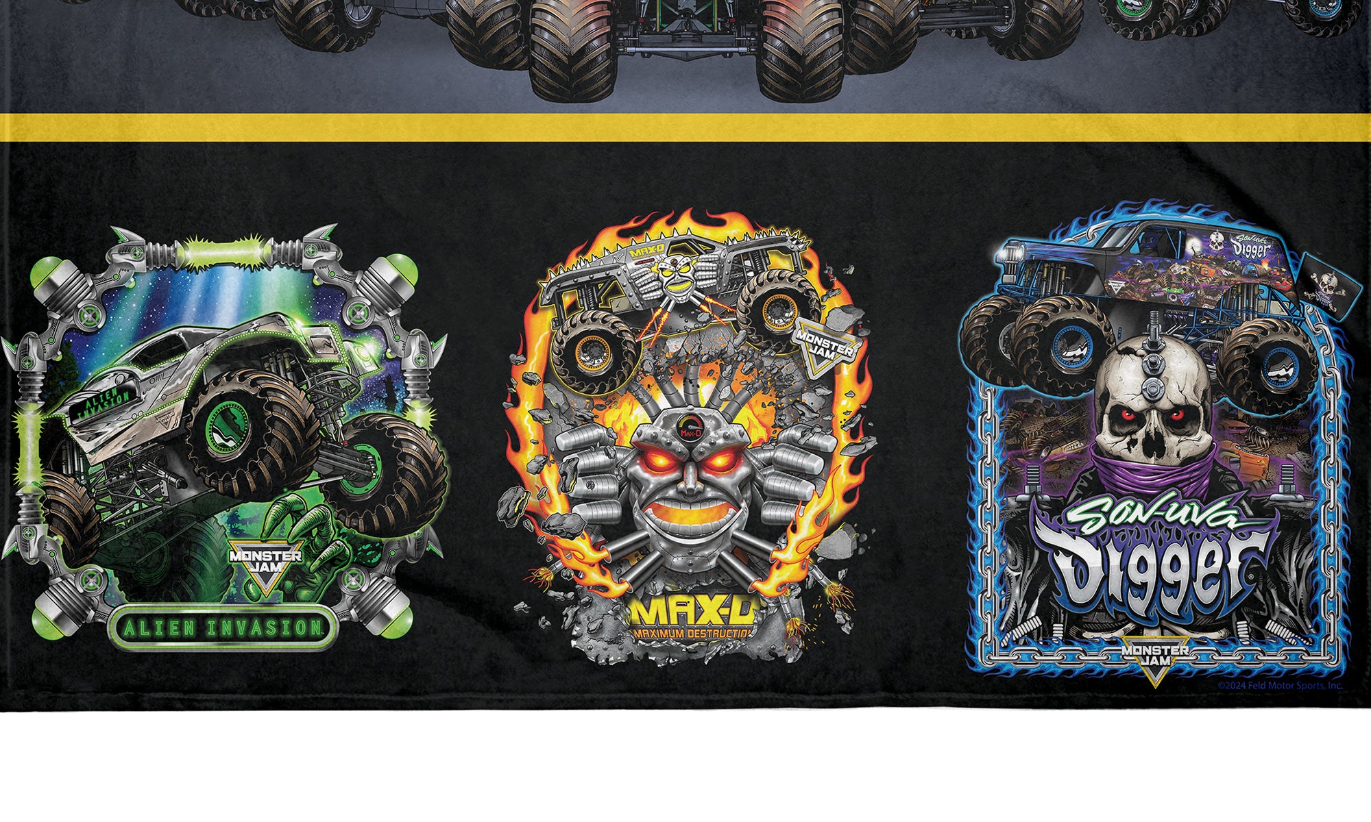 Monster Jam Grave Digger And Company Monster Truck Soft Fleece Plush Throw Blanket