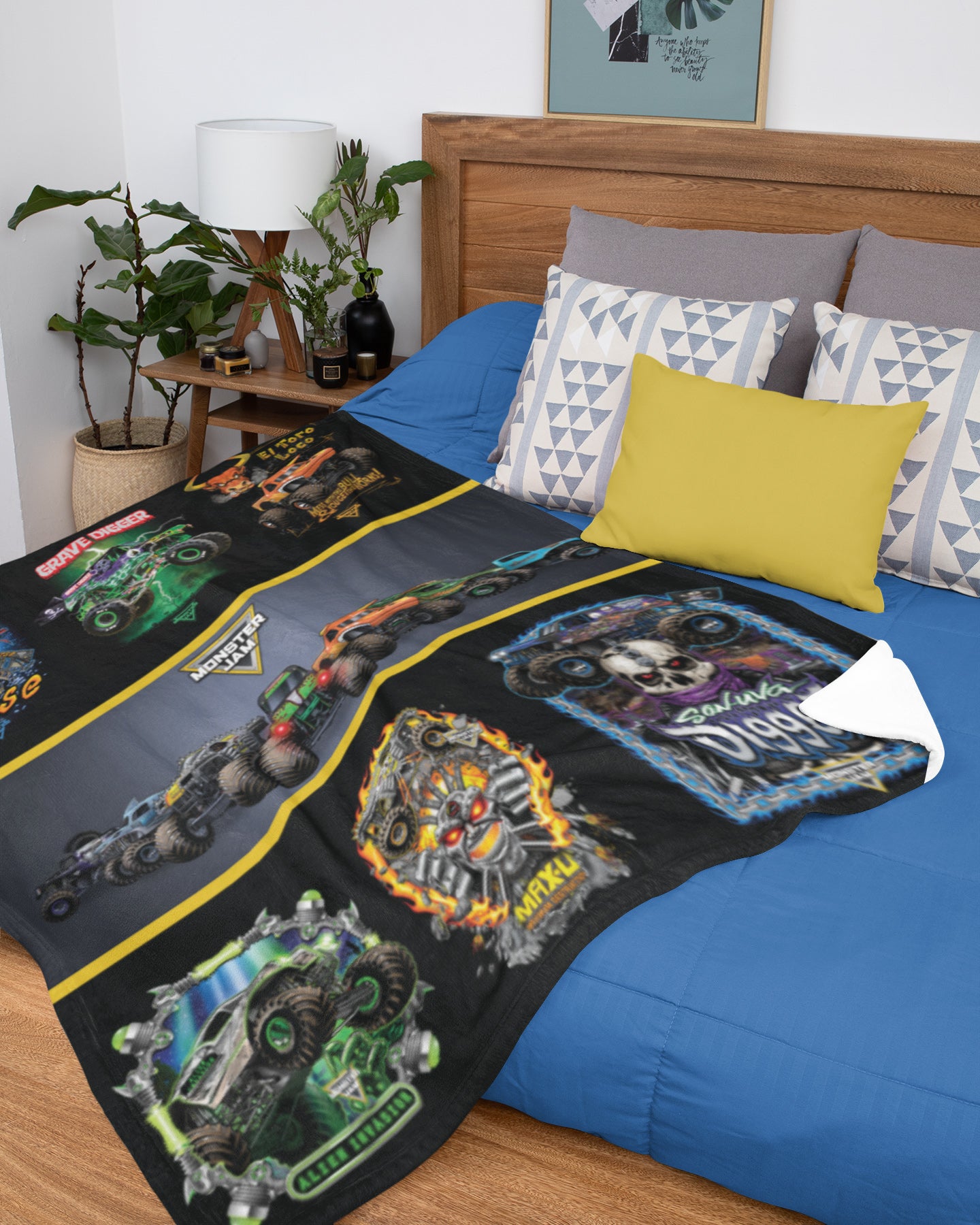 Monster Jam Grave Digger And Company Monster Truck Soft Fleece Plush Throw Blanket