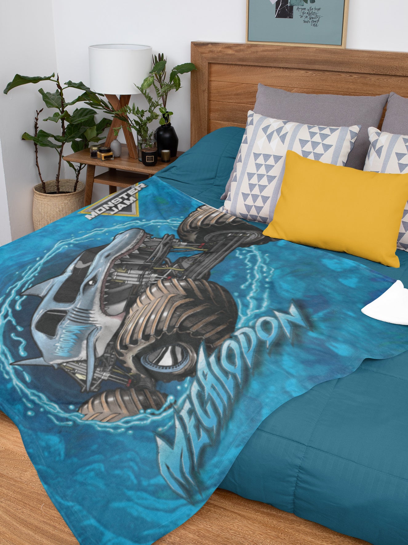 Monster Jam Megalodon Monster Truck Soft Fleece Plush Throw Blanket