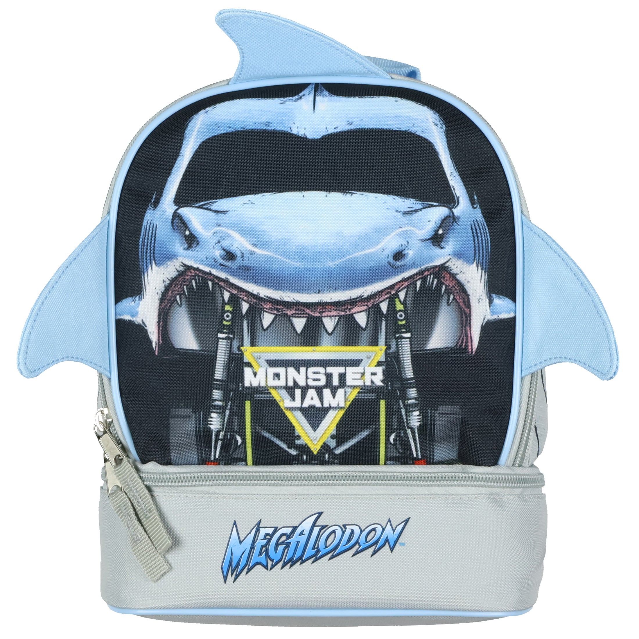 Monster Jam Lunch Box Megalodon Shark 3D Fins Dual Compartment Insulated Bag