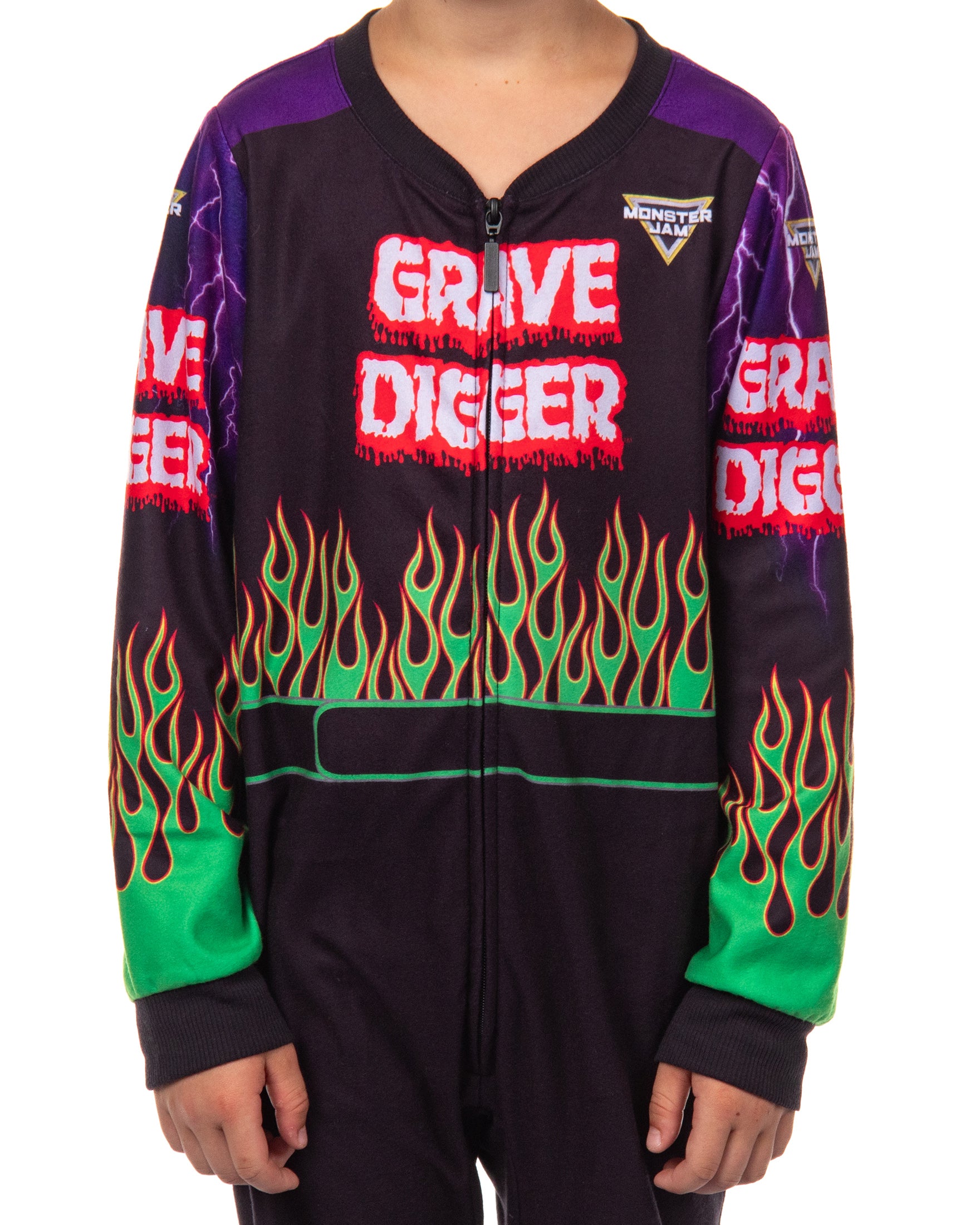 Monster Jam Grave Digger Boys' Union Suit Kids Fleece One Piece Pajamas
