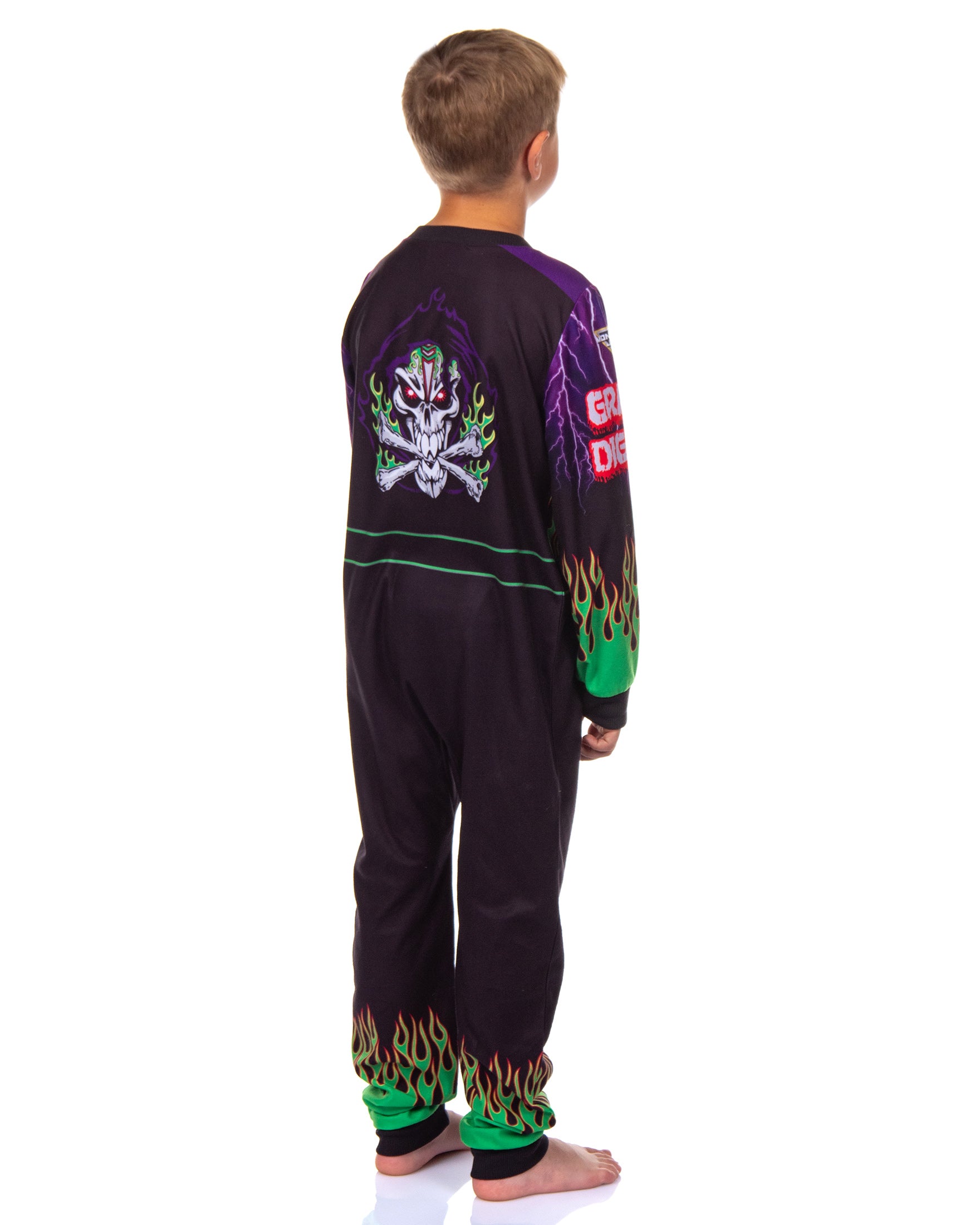 Monster Jam Grave Digger Boys' Union Suit Kids Fleece One Piece Pajamas