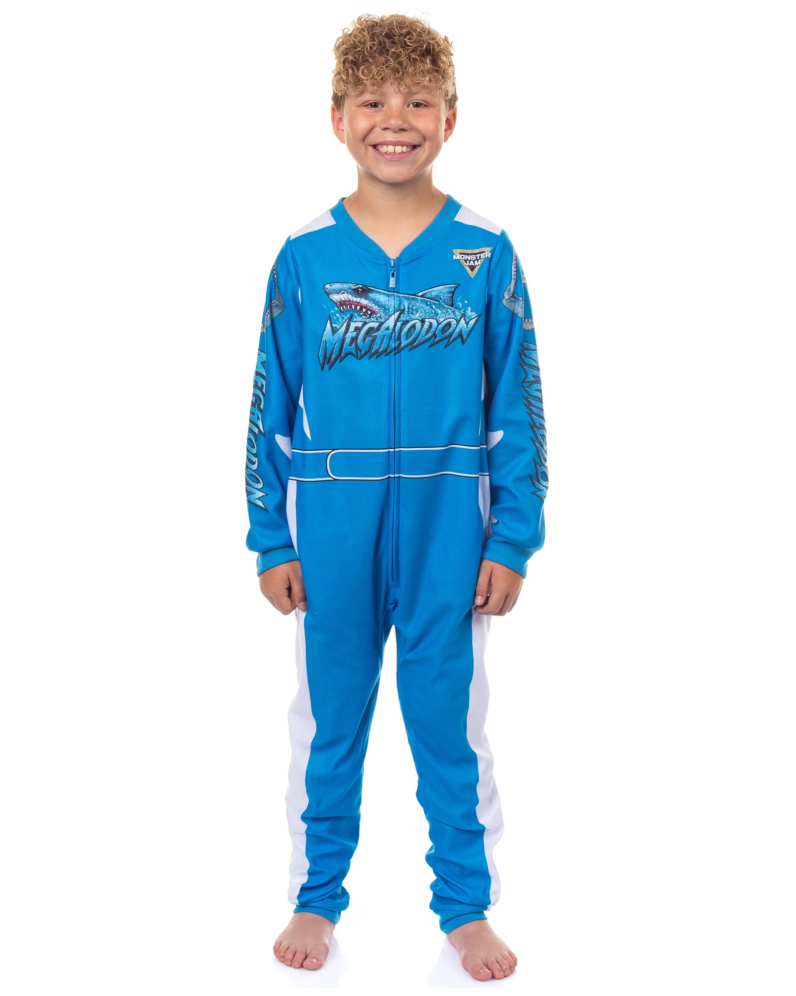 Monster Jam Pajamas Boy's Megalodon One Piece Footless Sleeper (8)