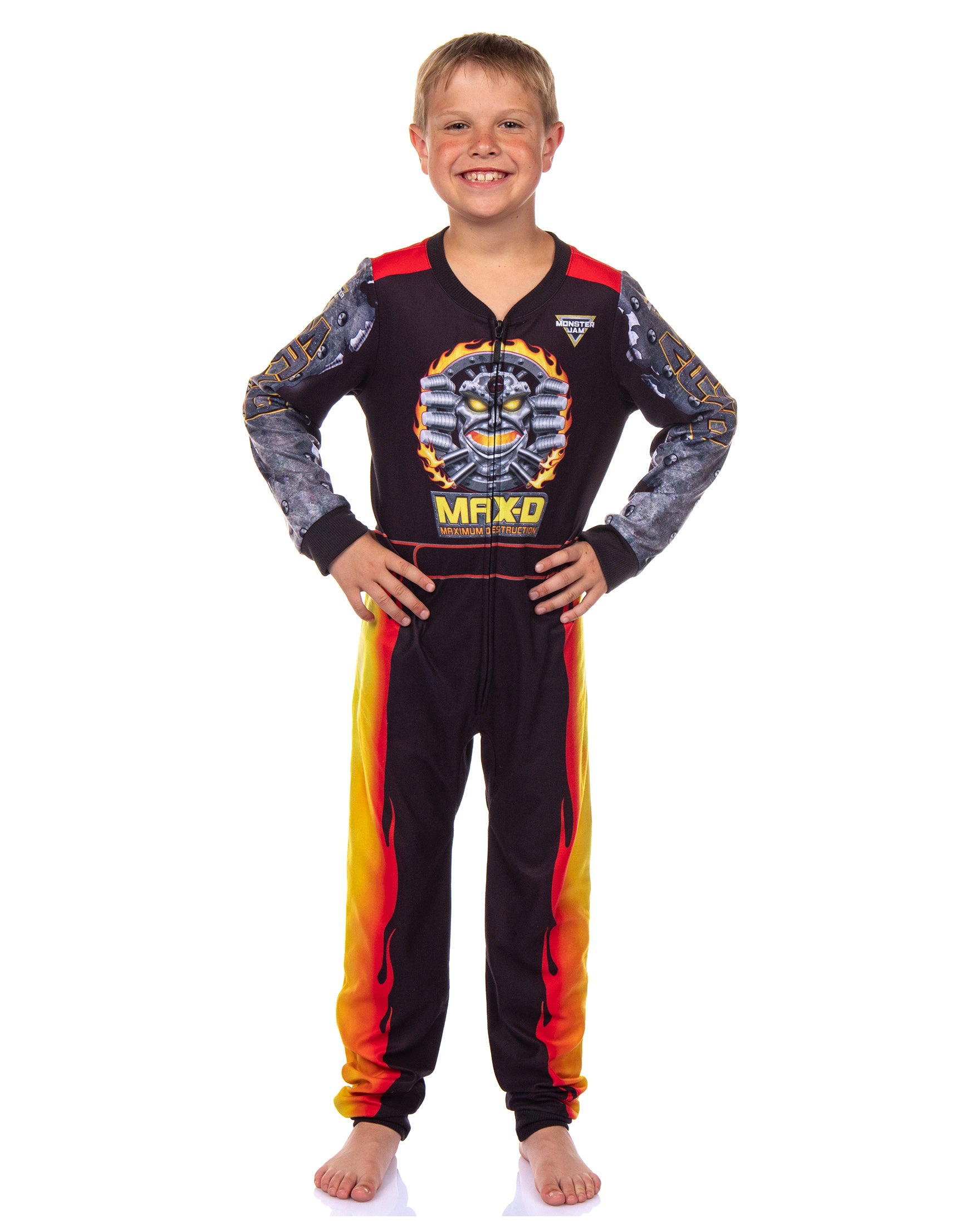 Monster Jam Max-D Boys' Union Suit Kids Monster Truck Fleece Pajamas
