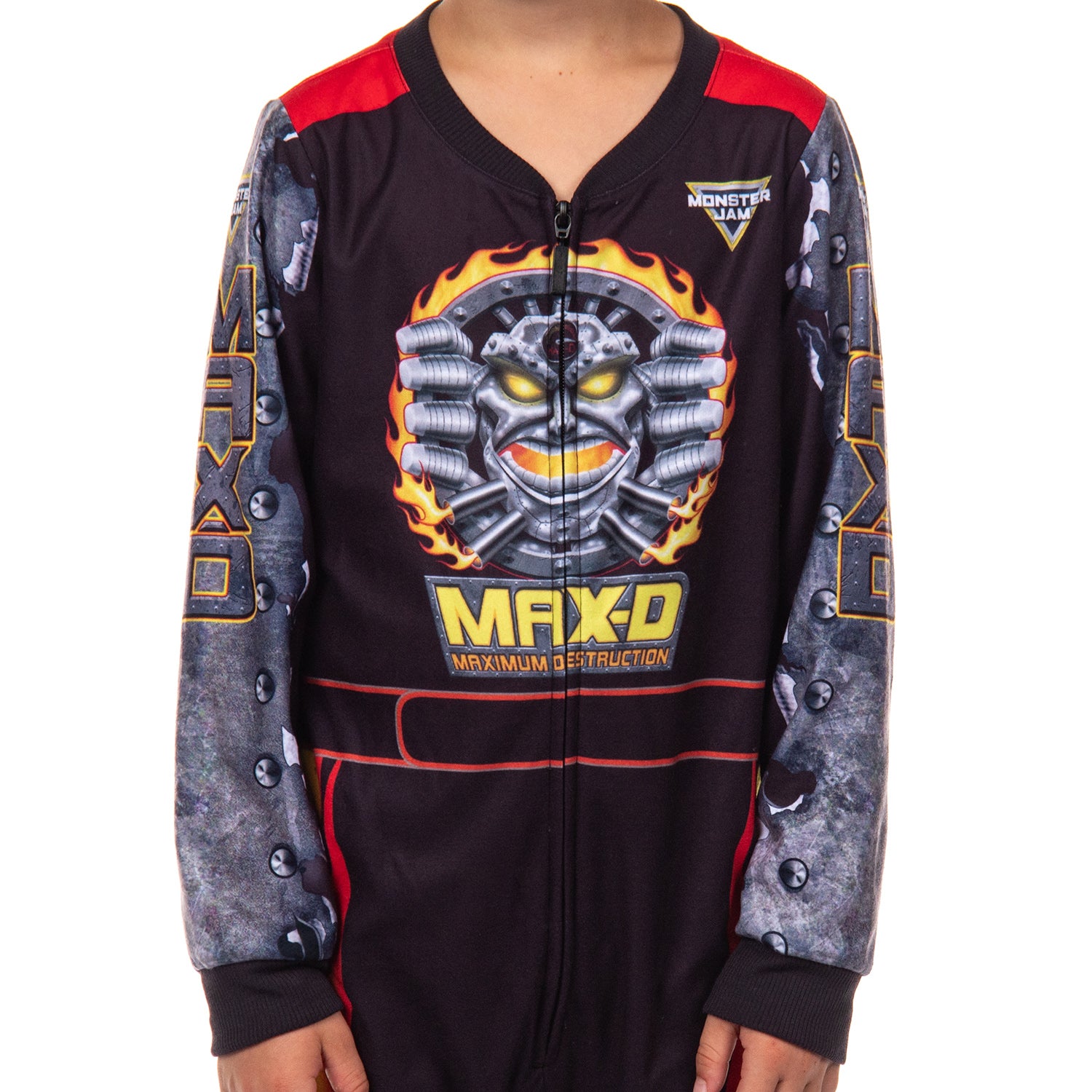 Monster Jam Max-D Boys' Union Suit Kids Monster Truck Fleece Pajamas