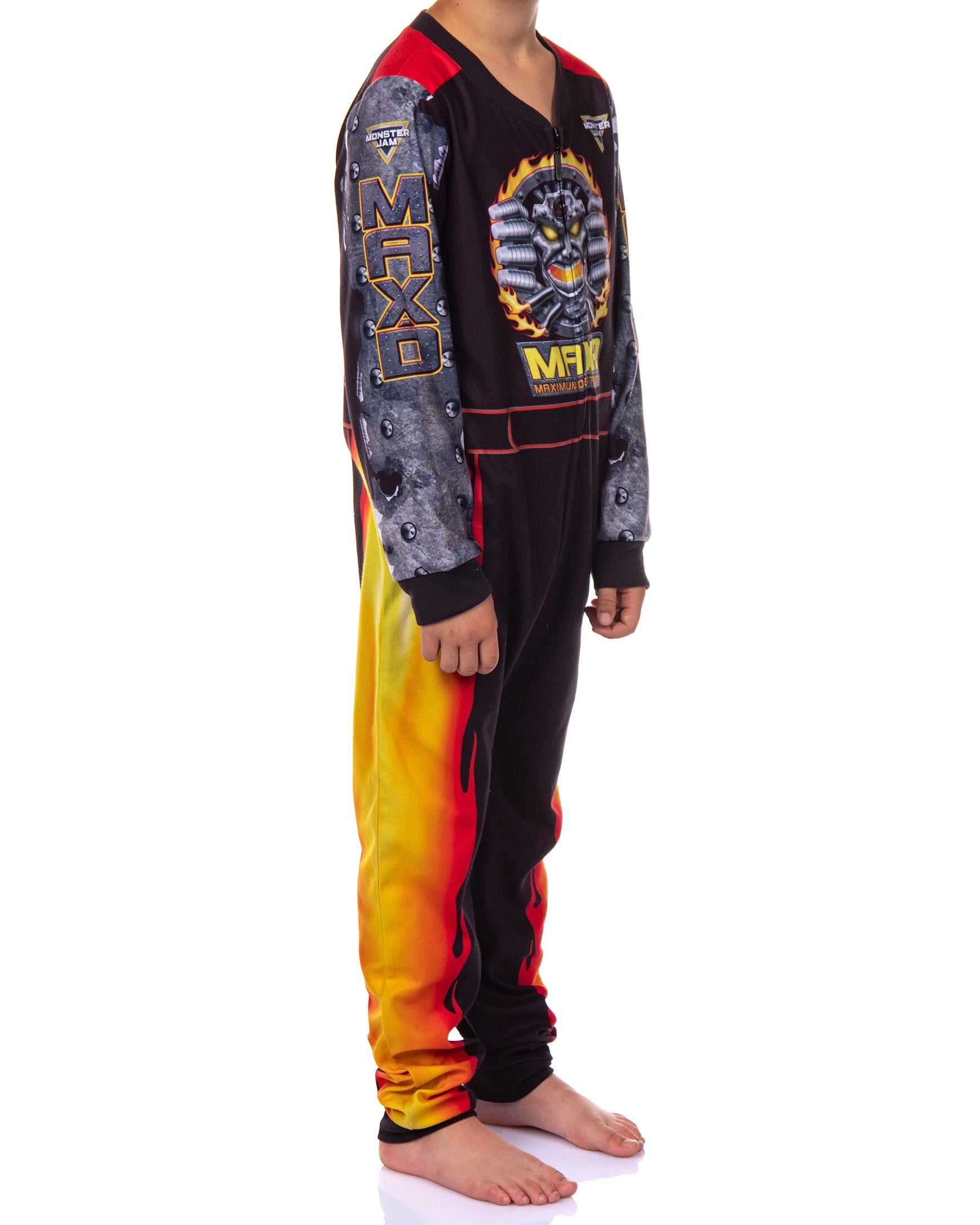 Monster Jam Max-D Boys' Union Suit Kids Monster Truck Fleece Pajamas