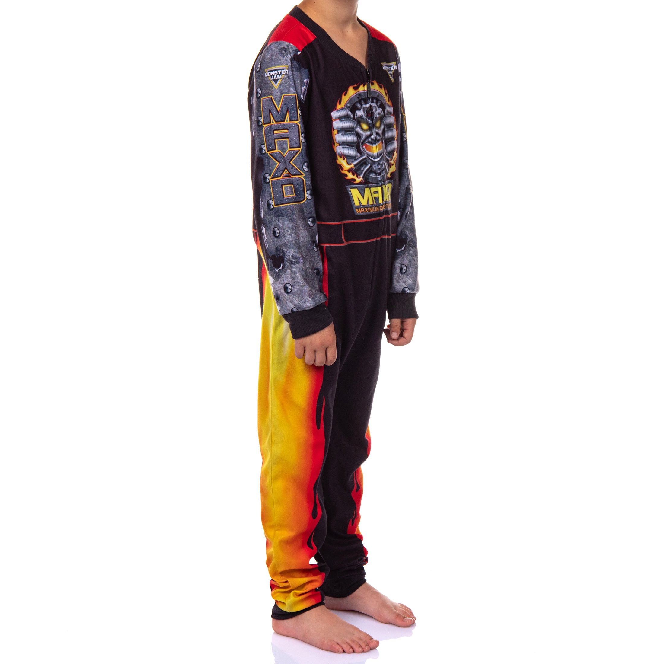 Monster Jam Max-D Boys' Union Suit Kids Monster Truck Fleece Pajamas