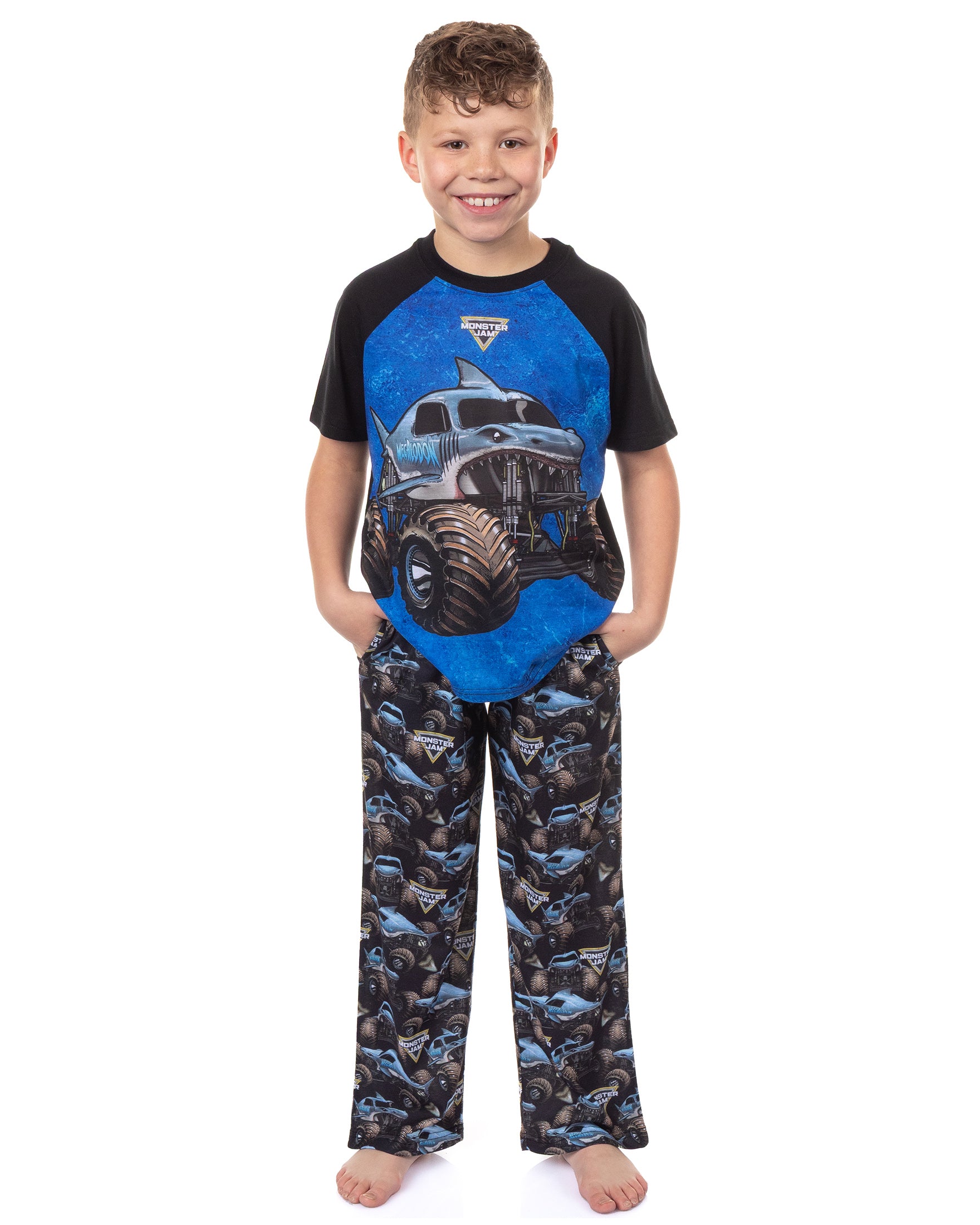 Monster Jam Pajamas Boys' Megalodon Short Sleeve and Pants Sleep Set (10/12)